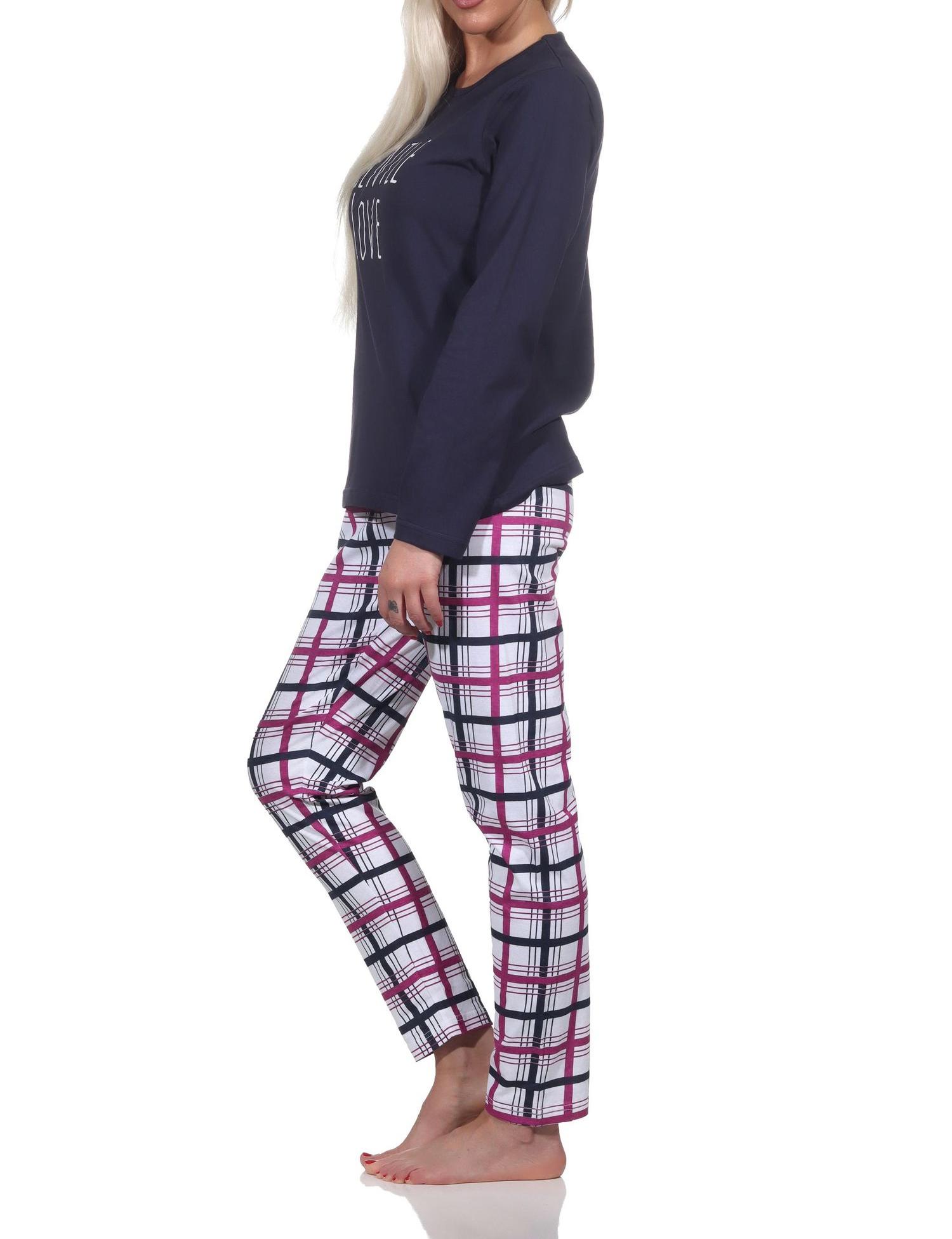 Normann Damen langarm Schlafanzug Pyjama mit Jersey Hose in Karo Optik Normann Damen langarm Schlafanzug Pyjama mit Jersey Hose in Karo Optik