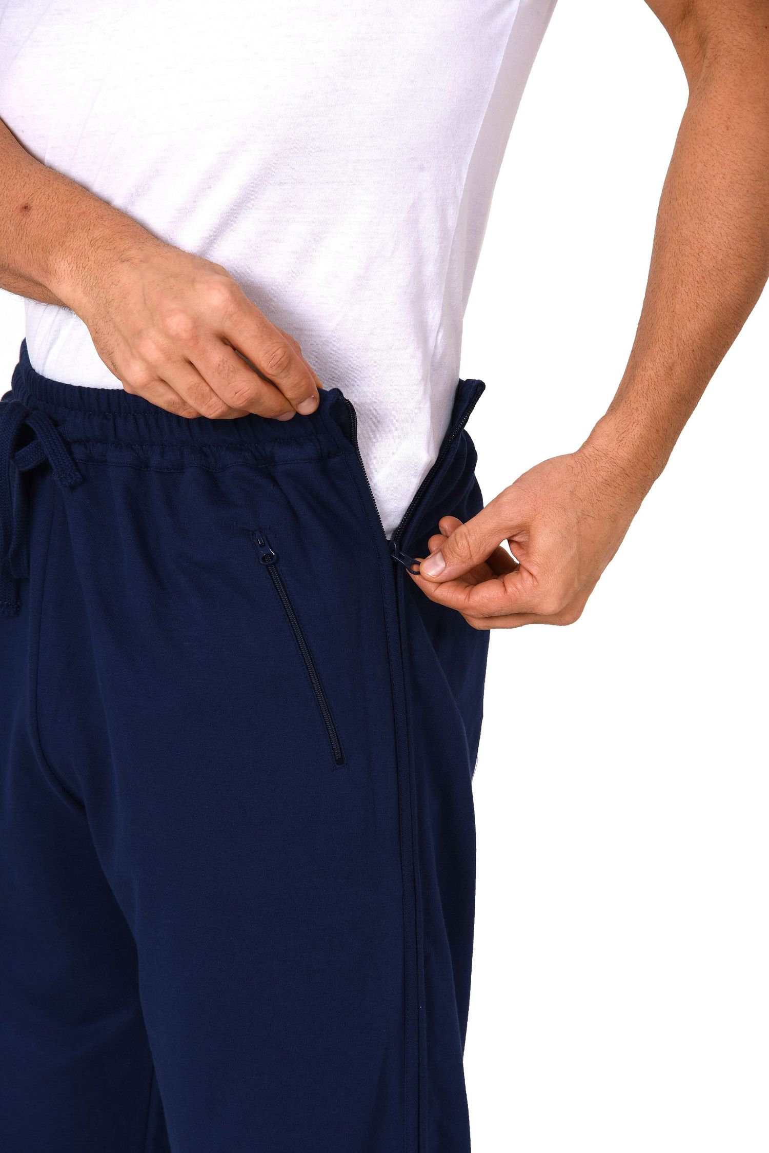 Herren Rehahose mit seitlichen 4-Wege Reißverschluß Jogginghose für Reha, Physio, Gipsbein
