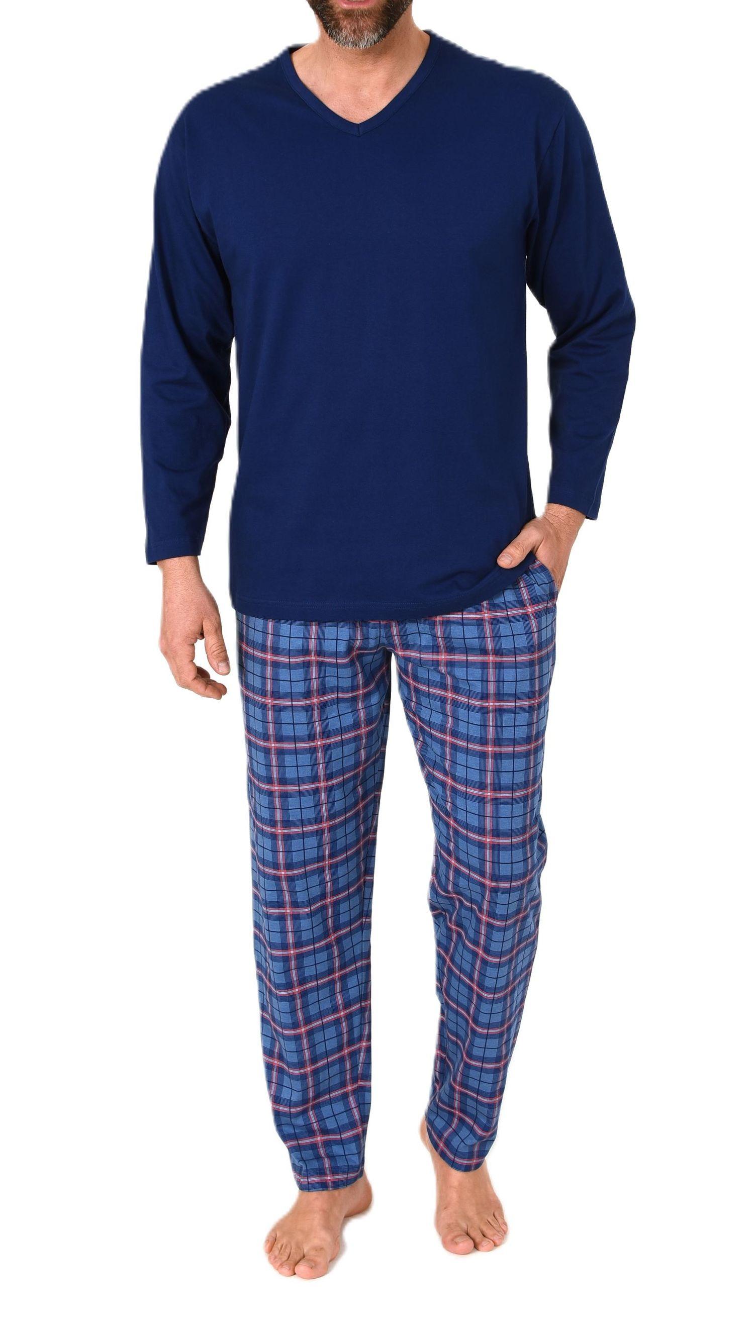 Normann Herren Schlafanzug lang mit Jersey Pyjama Hose in Karo Optik - auch in Übergrößen Normann Herren Schlafanzug lang mit Jersey Pyjama Hose in Karo Optik - auch in Übergrößen