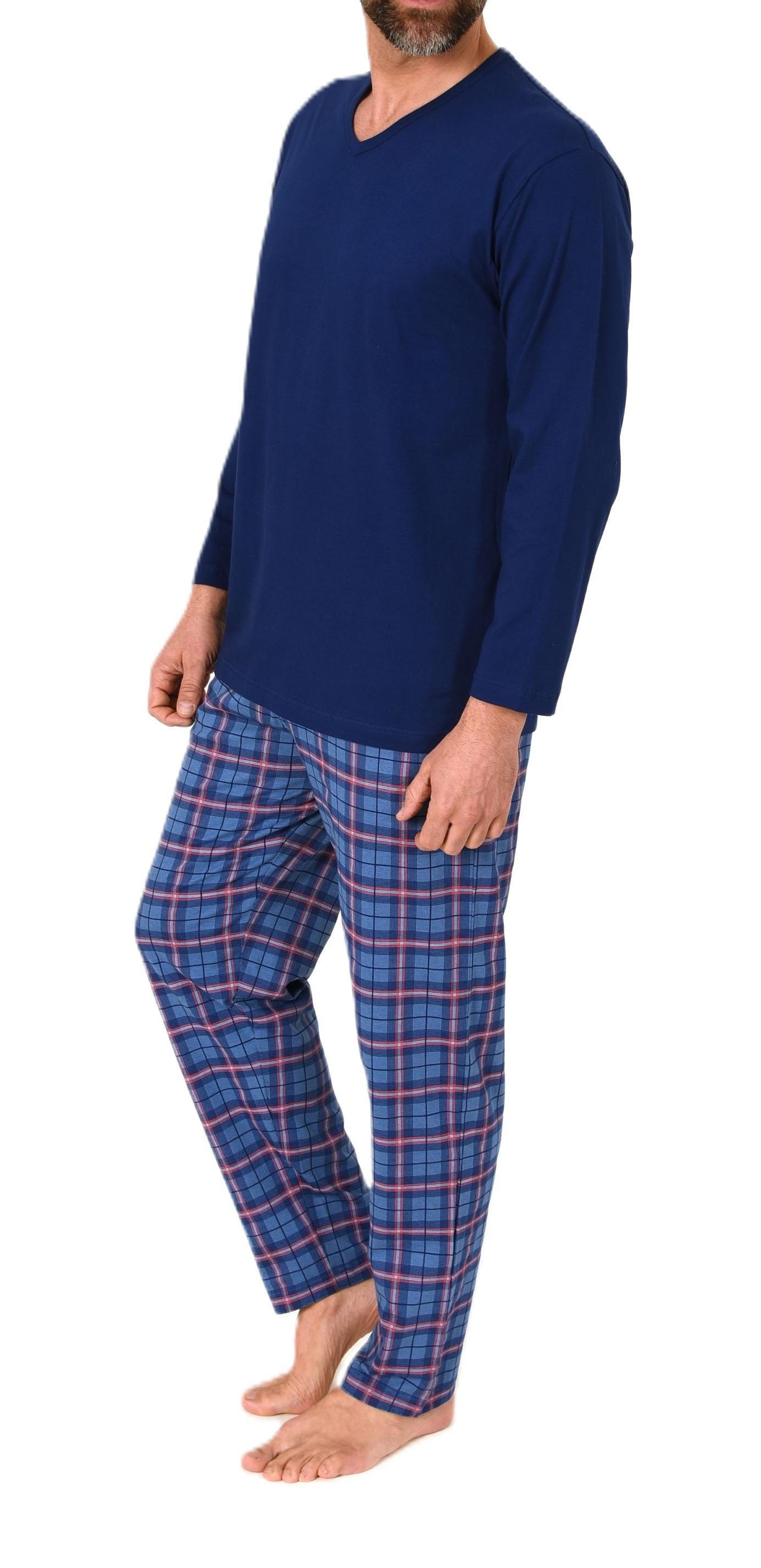Normann Herren Schlafanzug lang mit Jersey Pyjama Hose in Karo Optik - auch in Übergrößen
