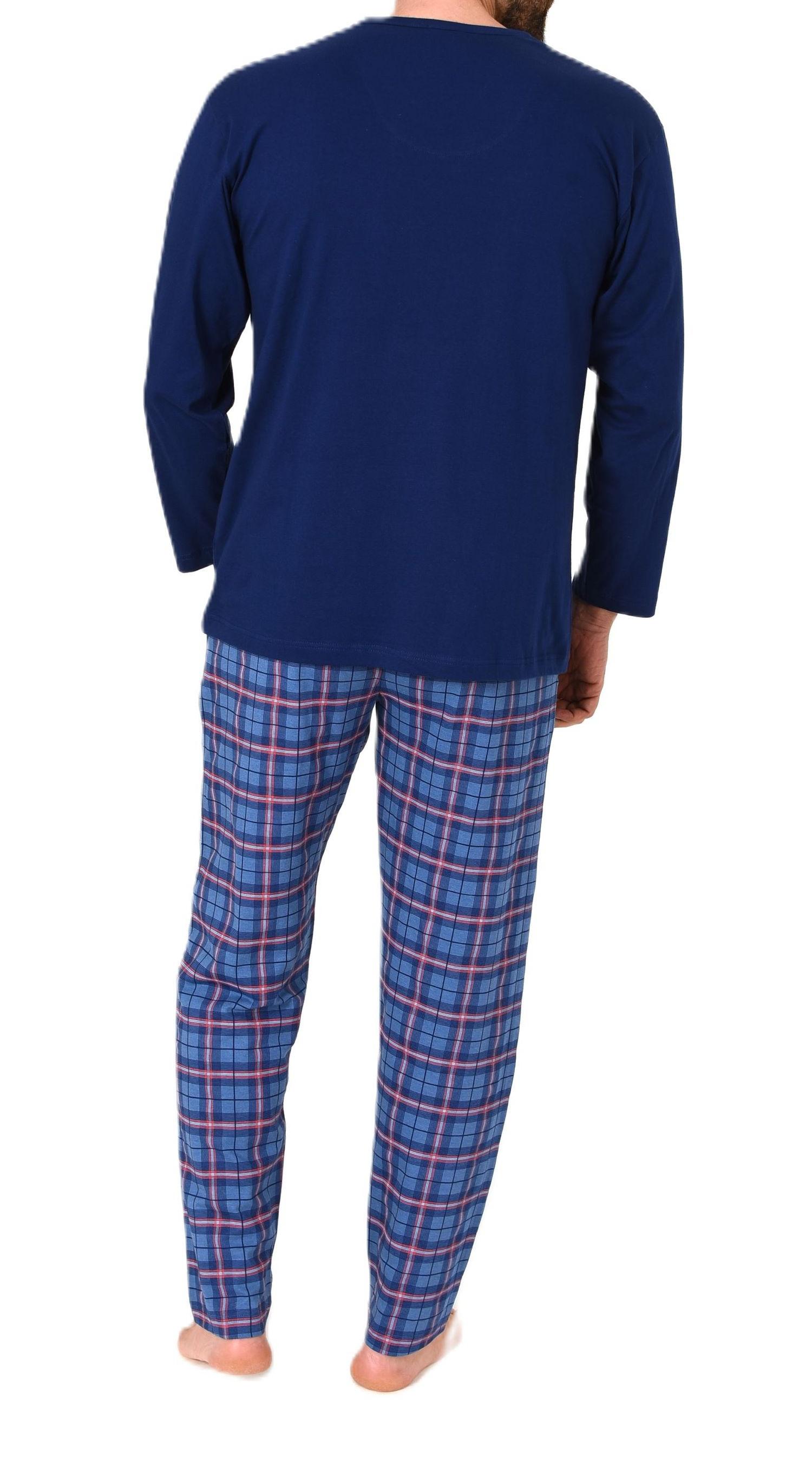 Normann Herren Schlafanzug lang mit Jersey Pyjama Hose in Karo Optik - auch in Übergrößen