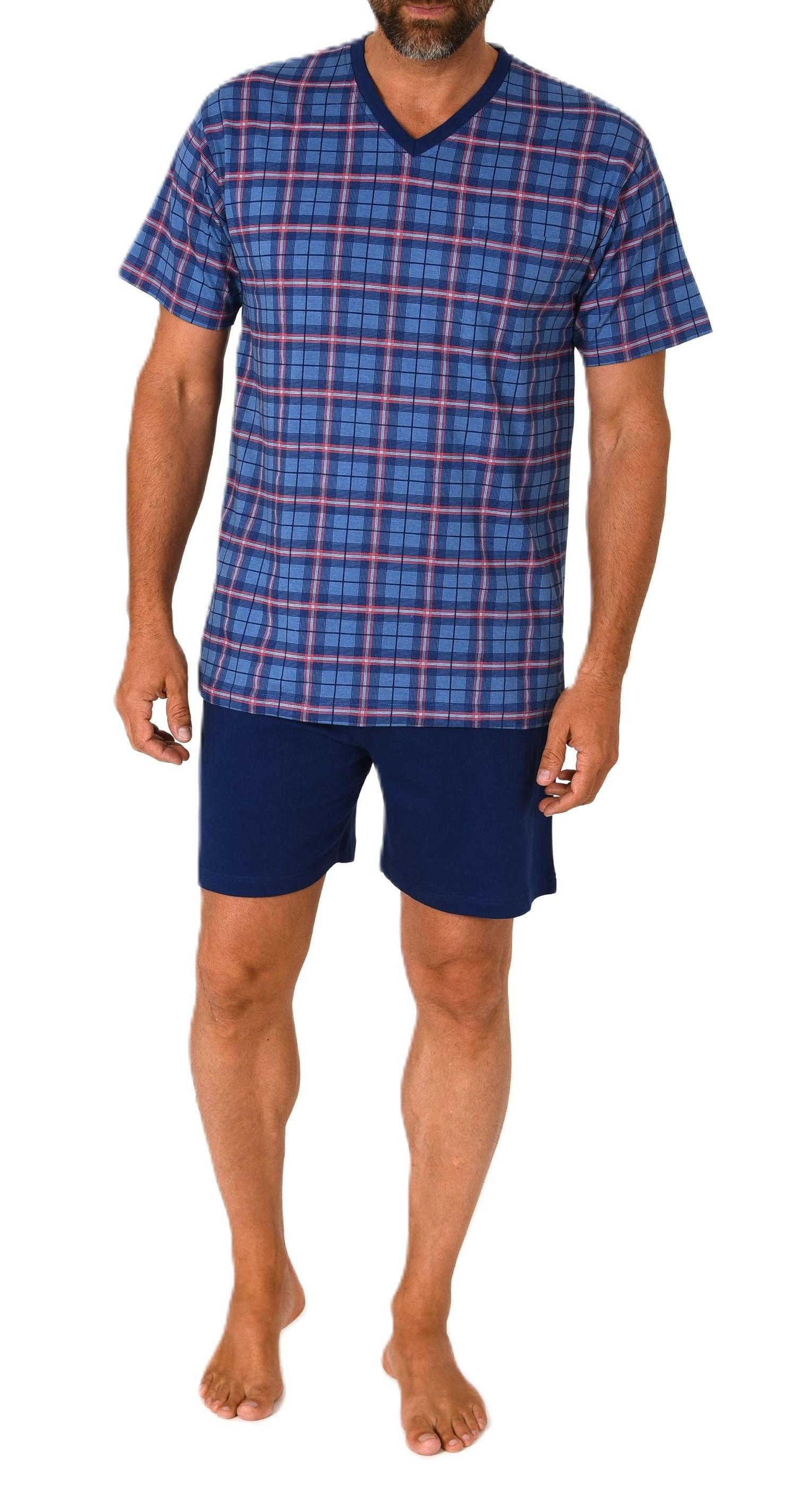 Normann Herren kurzarm Schlafanzug Shorty Pyjama Oberteil kariert - auch in Übergröße