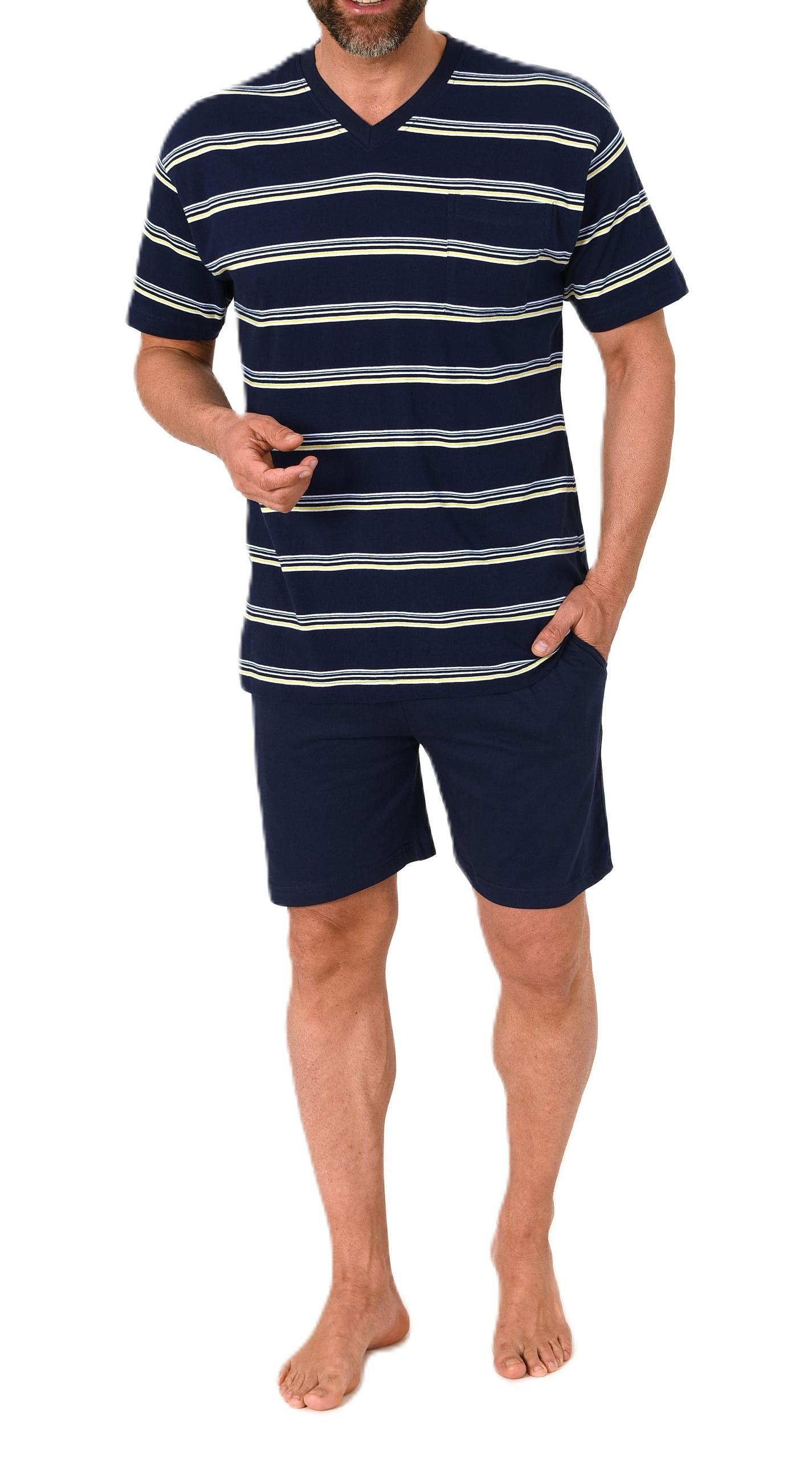 Normann Herren Schlafanzug kurzarm Shorty Pyjama in Streifenoptik und V-Hals Normann Herren Schlafanzug kurzarm Shorty Pyjama in Streifenoptik und V-Hals