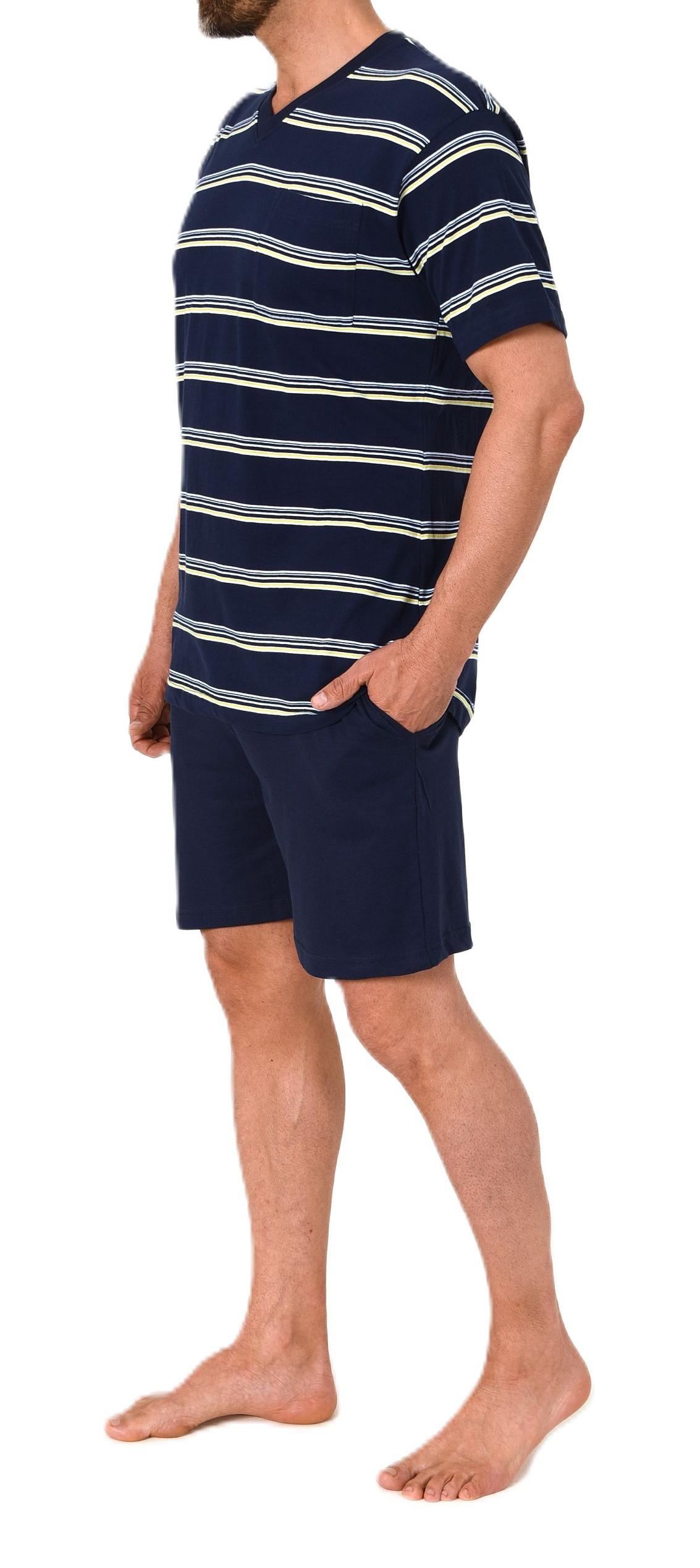 Normann Herren Schlafanzug kurzarm Shorty Pyjama in Streifenoptik und V-Hals Normann Herren Schlafanzug kurzarm Shorty Pyjama in Streifenoptik und V-Hals