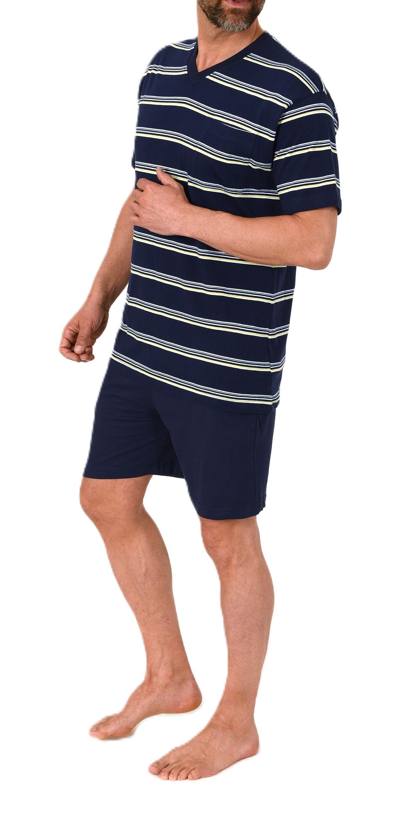 Normann Herren Schlafanzug kurzarm Shorty Pyjama in Streifenoptik und V-Hals Normann Herren Schlafanzug kurzarm Shorty Pyjama in Streifenoptik und V-Hals