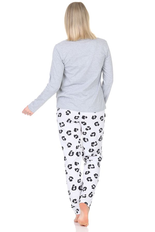 Normann Damen Schlafanzug lang Pyjama aus weichem Jersey  mit Tiermotiv