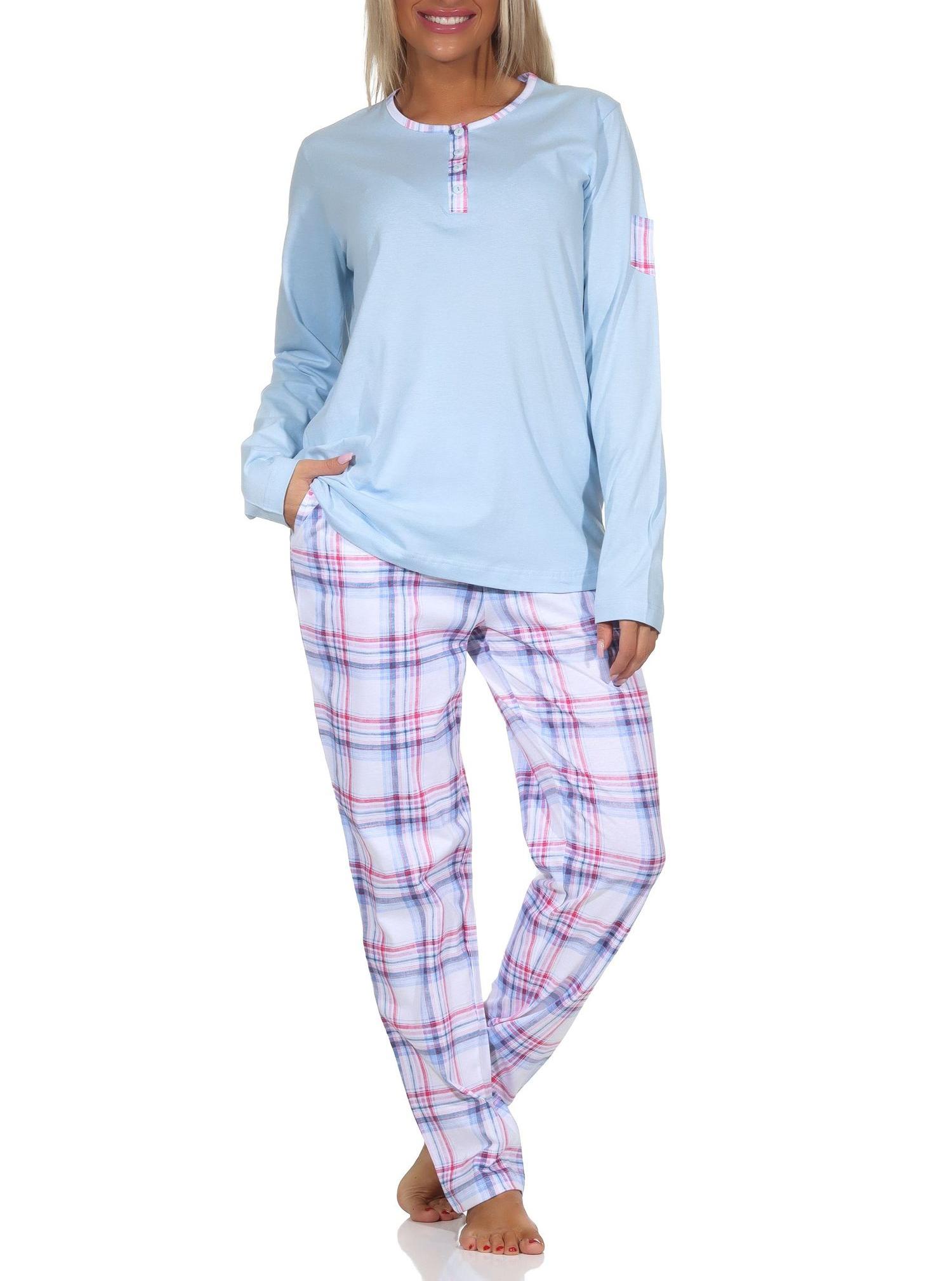 Normann Damen Schlafanzug mit karierter Pyjama-Hose aus Jersey - auch in Übergröße Normann Damen Schlafanzug mit karierter Pyjama-Hose aus Jersey - auch in Übergröße