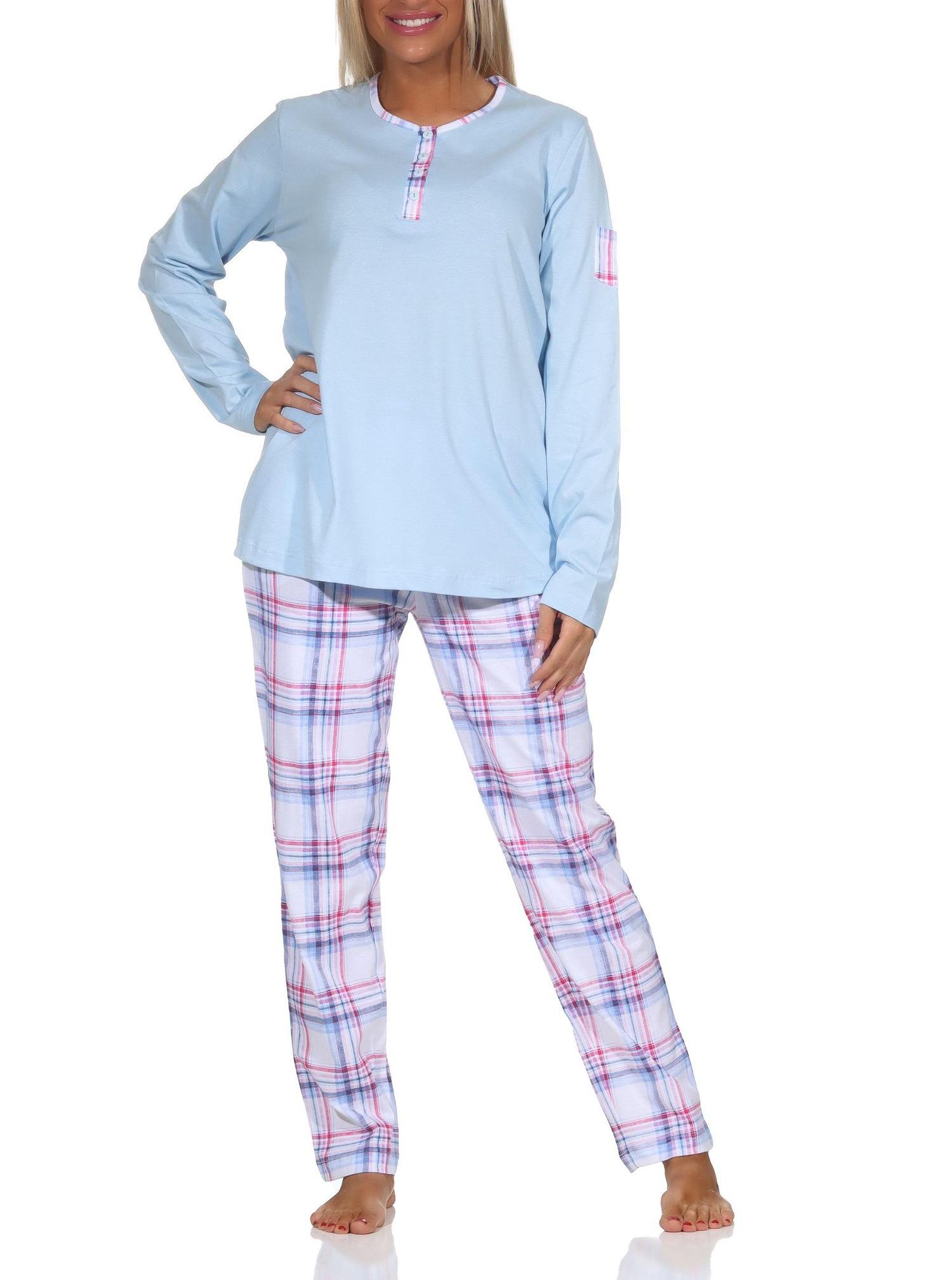 Normann Damen Schlafanzug mit karierter Pyjama-Hose aus Jersey - auch in Übergröße Normann Damen Schlafanzug mit karierter Pyjama-Hose aus Jersey - auch in Übergröße