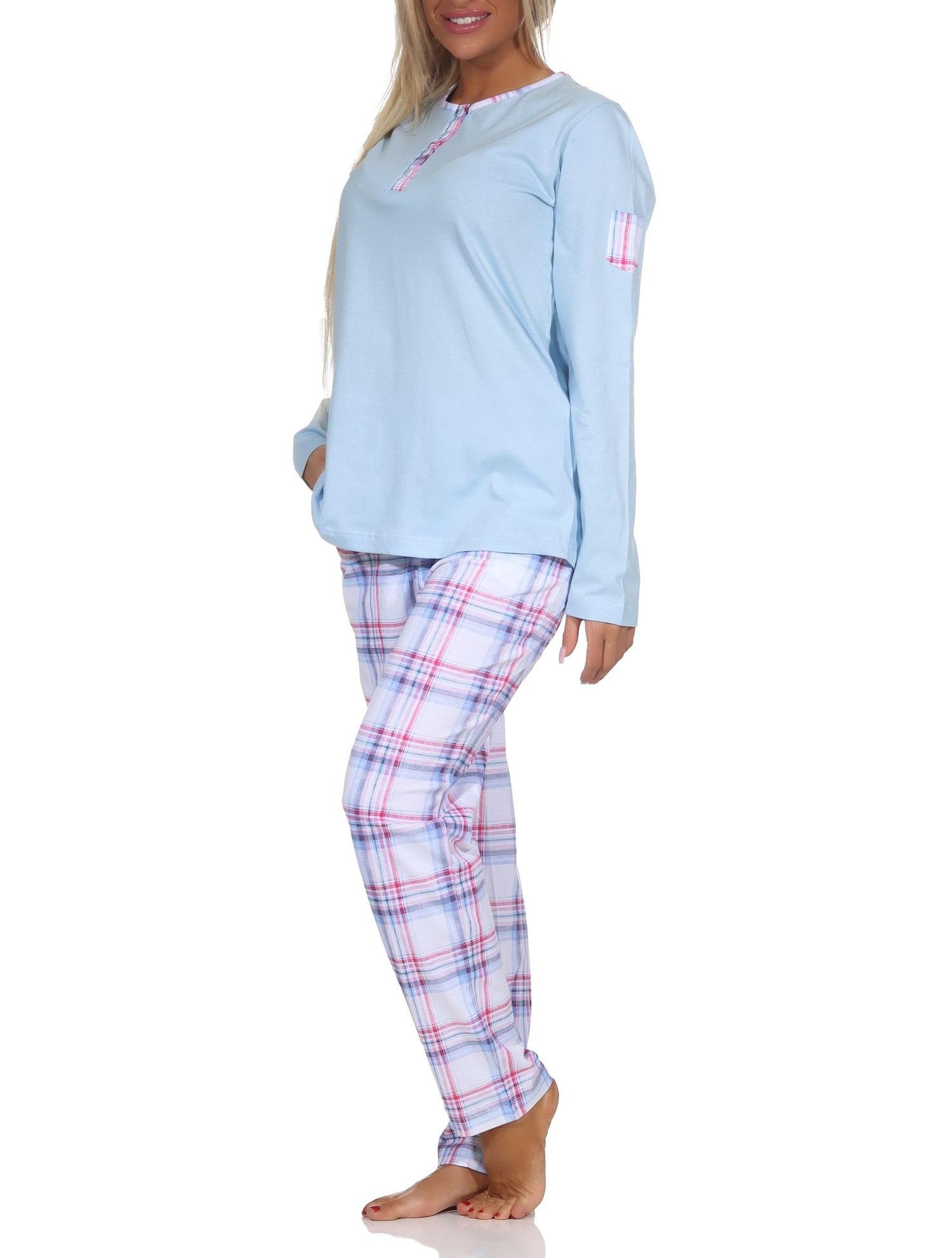 Normann Damen Schlafanzug mit karierter Pyjama-Hose aus Jersey - auch in Übergröße Normann Damen Schlafanzug mit karierter Pyjama-Hose aus Jersey - auch in Übergröße