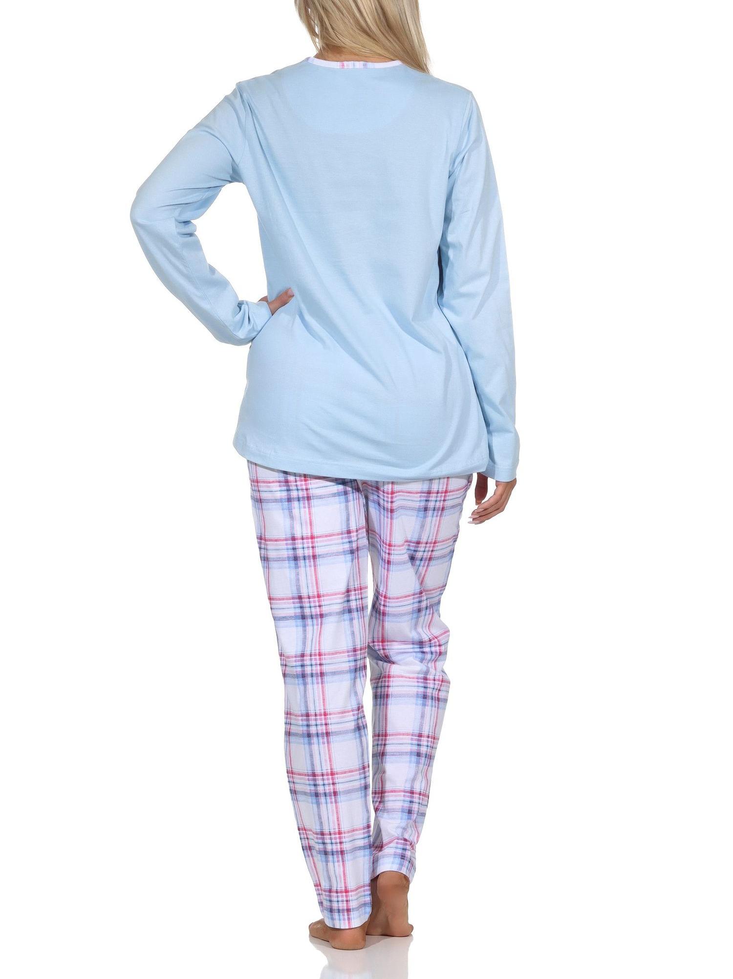 Normann Damen Schlafanzug mit karierter Pyjama-Hose aus Jersey - auch in Übergröße Normann Damen Schlafanzug mit karierter Pyjama-Hose aus Jersey - auch in Übergröße