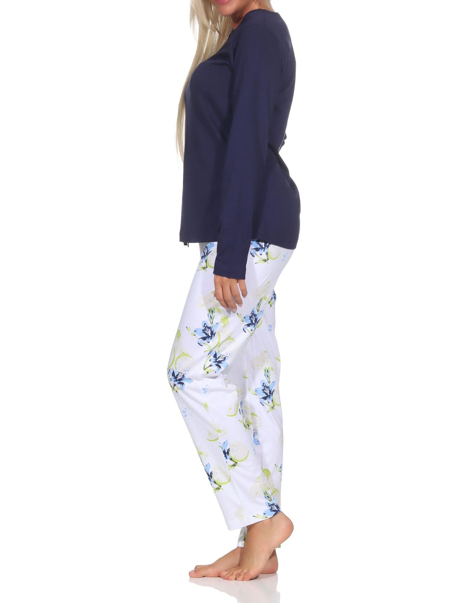 Normann Damen Schlafanzug lang, Pyjamahose mit floralen Print - auch in Übergrößen