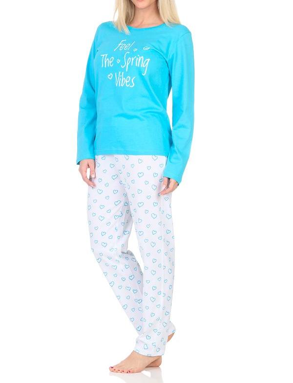 Normann Damen Schlafanzug langarm, Pyjama Hose in Herz Optik Normann Damen Schlafanzug langarm, Pyjama Hose in Herz Optik