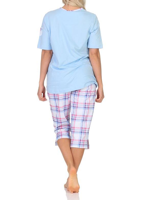 Normann Damen Schlafanzug kurzarm Shorty mit karierter Capri Pyjama-Hose aus Jersey - auch in Übergröße Normann Damen Schlafanzug mit karierter Capri Pyjama-Hose aus Jersey - auch in Übergröße