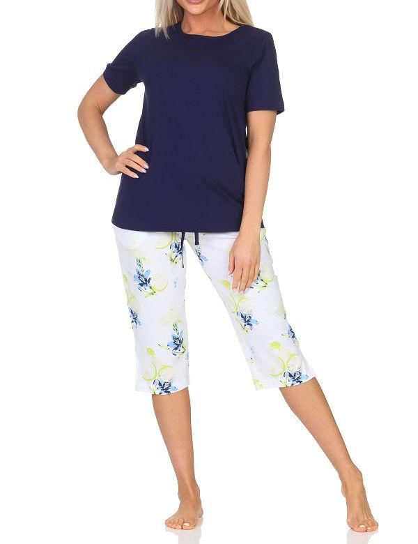 Normann Damen Schlafanzug kurzarm, Capri Pyjamahose mit floralen Print - auch in Übergröße Normann Damen Schlafanzug kurzarm, Capri Pyjamahose mit floralen Print - auch in Übergröße