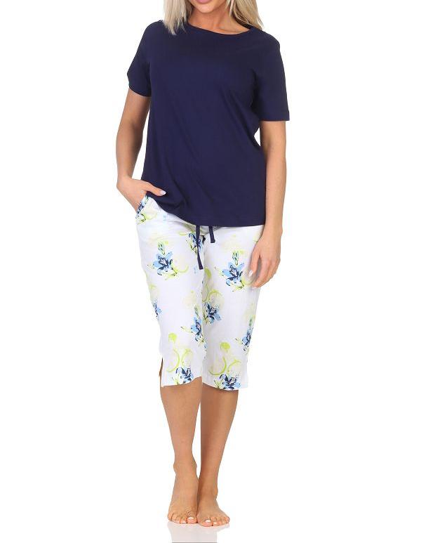 Normann Damen Schlafanzug kurzarm, Capri Pyjamahose mit floralen Print - auch in Übergröße Normann Damen Schlafanzug kurzarm, Capri Pyjamahose mit floralen Print - auch in Übergröße