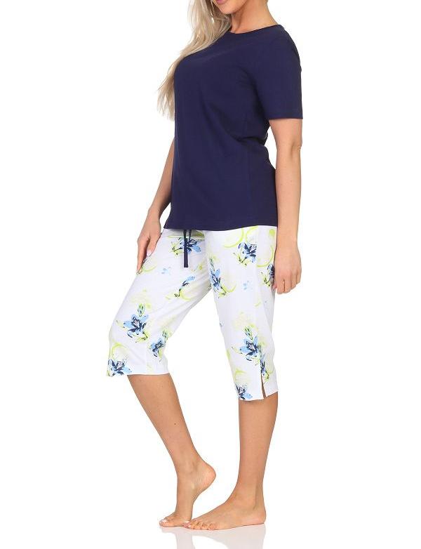Normann Damen Schlafanzug kurzarm, Capri Pyjamahose mit floralen Print - auch in Übergröße Normann Damen Schlafanzug kurzarm, Capri Pyjamahose mit floralen Print - auch in Übergröße