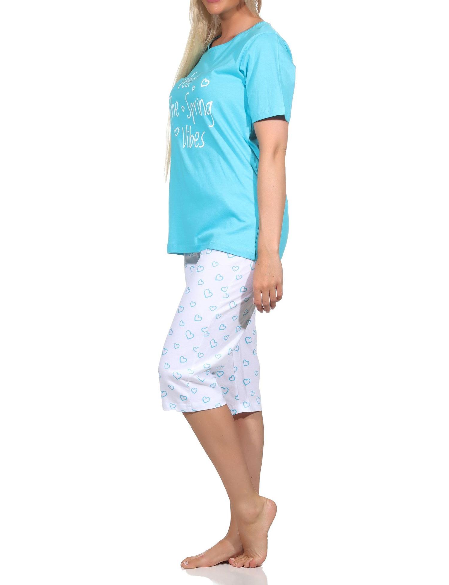 Normann Damen Schlafanzug kurzarm Shorty mit Pyjama Capri-Hose in Herz Optik Normann Damen Schlafanzug kurzarm Shorty mit Pyjama Capri-Hose in Herz Optik
