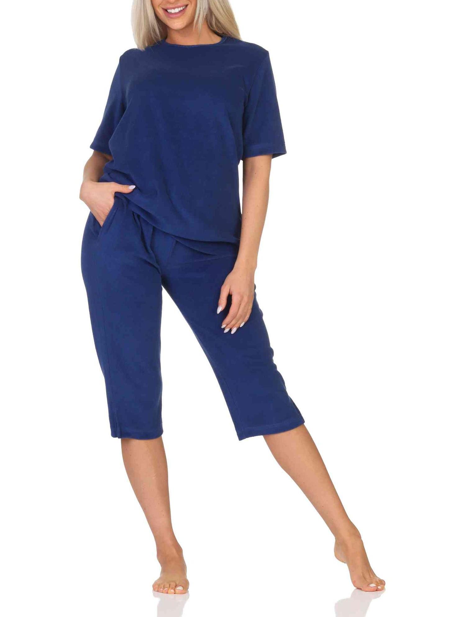 Normann Damen kurzarm Frottee Capri Schlafanzug Shorty Pyjama – ideal auch als Homewear