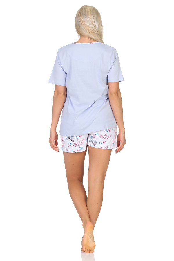 Normann Damen kurzarm Schlafanzug Shorty mit-Pyjamahose in floralem Schmetterlings Print Normann Damen kurzarm Schlafanzug Shorty mit-Pyjamahose in floralem Schmetterlings Print