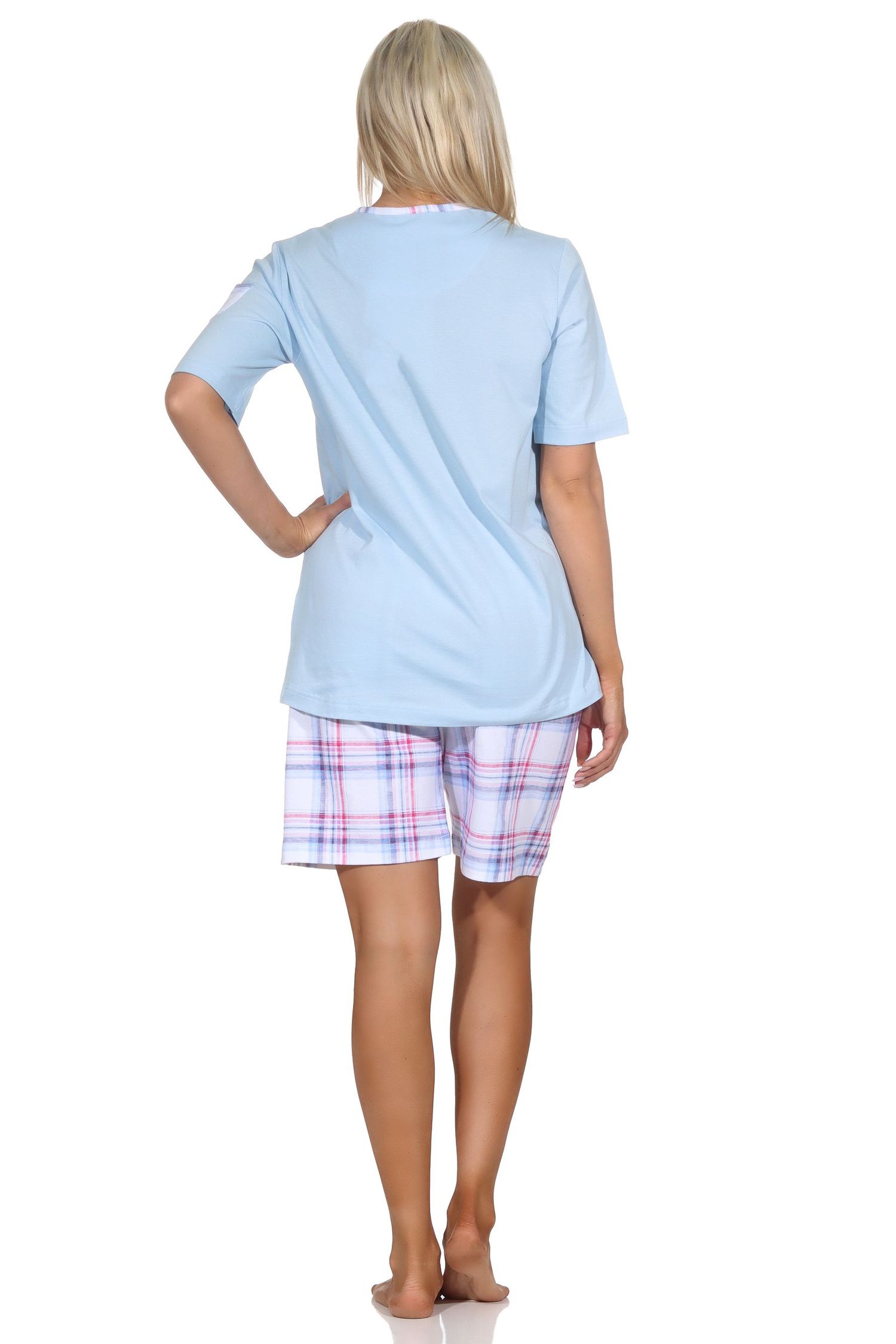 Normann Damen Schlafanzug Shorty mit karierter Pyjama-Hose aus Jersey - auch in Übergröße Normann Damen Schlafanzug Shorty mit karierter Pyjama-Hose aus Jersey - auch in Übergröße