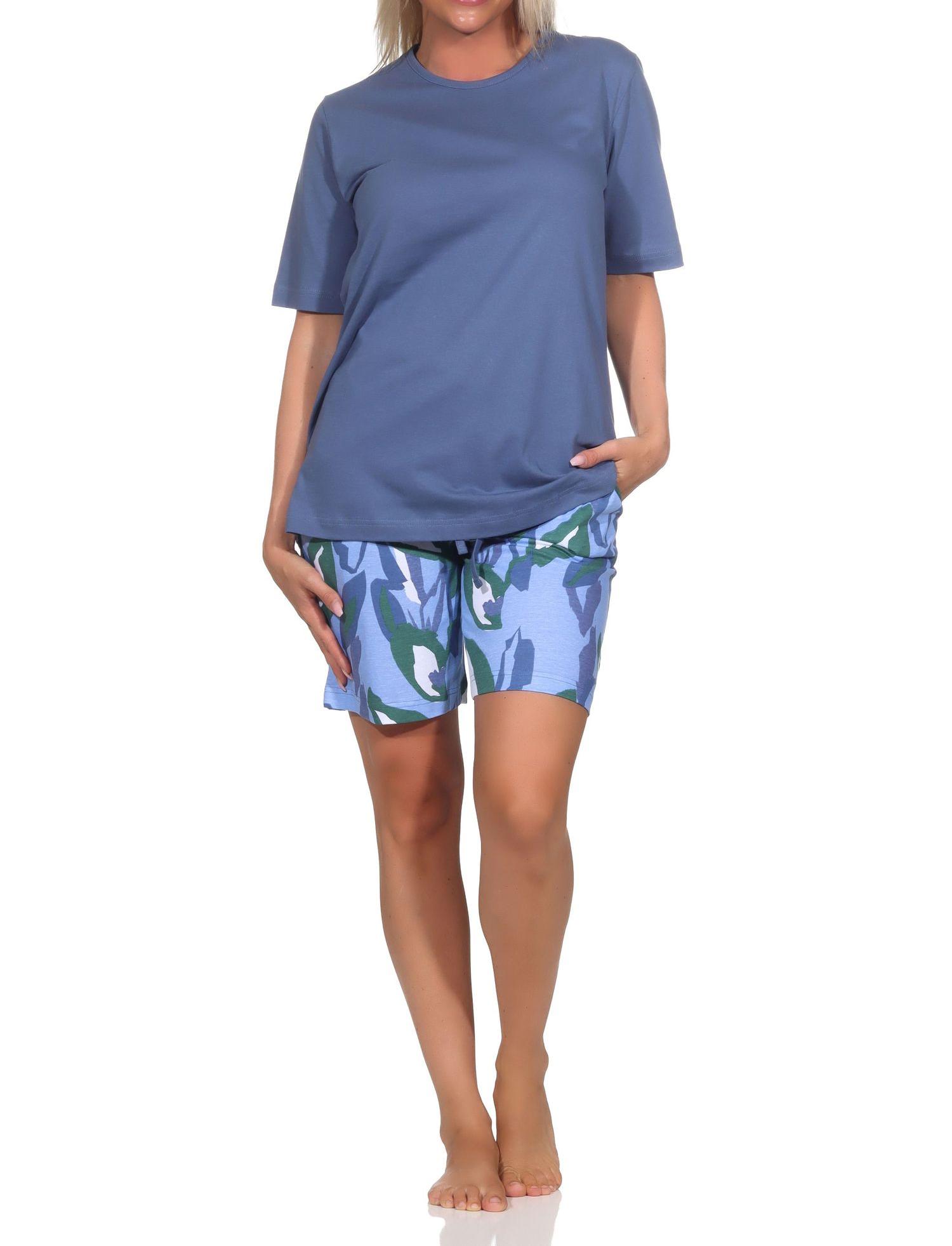 Normann Damen Schlafanzug kurzarm Shorty aus weichem Jersey, Pyjamahose im modernen Print Normann Damen Schlafanzug kurzarm Shorty aus weichem Jersey, Pyjamahose im modernen Print