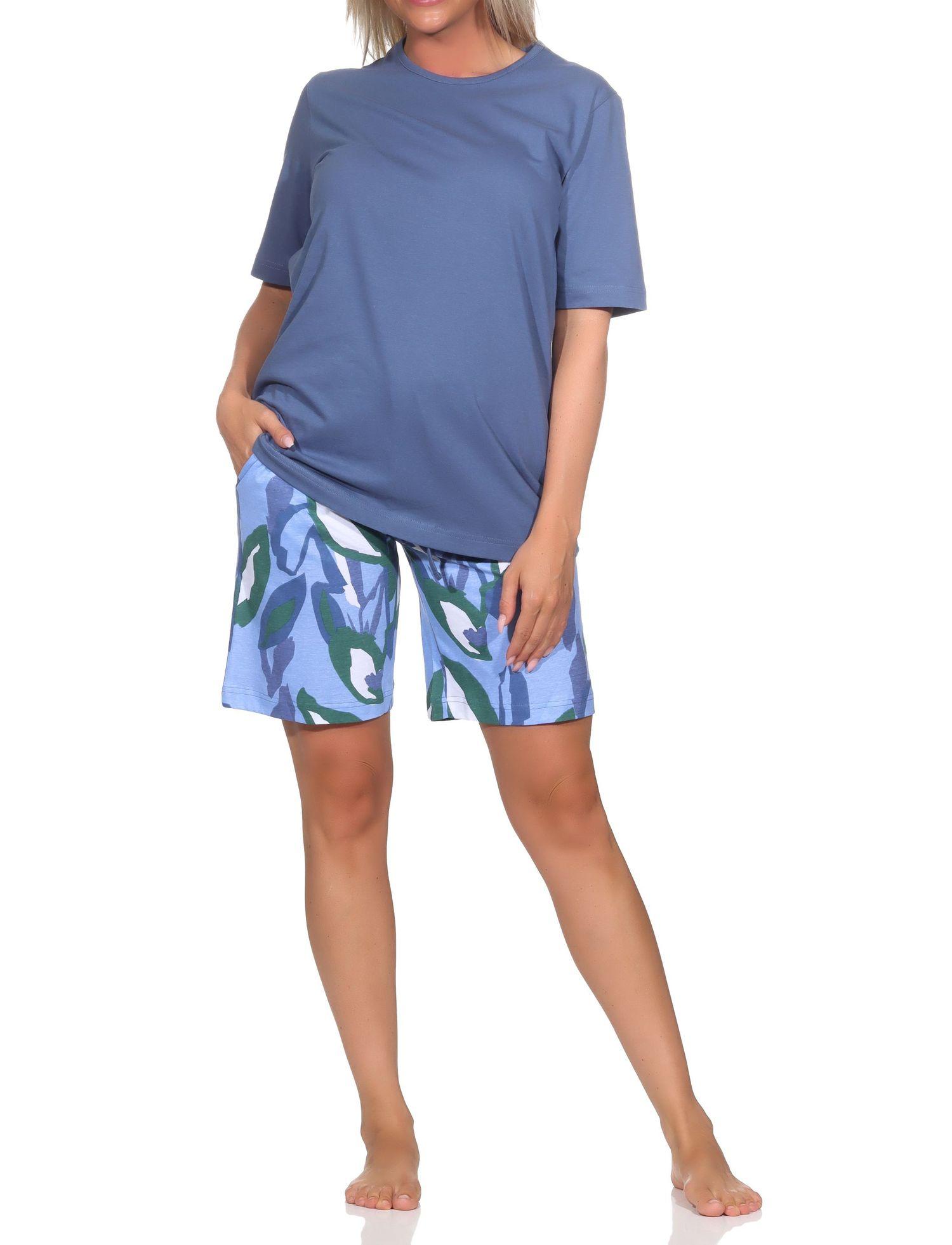 Normann Damen Schlafanzug kurzarm Shorty aus weichem Jersey, Pyjamahose im modernen Print Normann Damen Schlafanzug kurzarm Shorty aus weichem Jersey, Pyjamahose im modernen Print