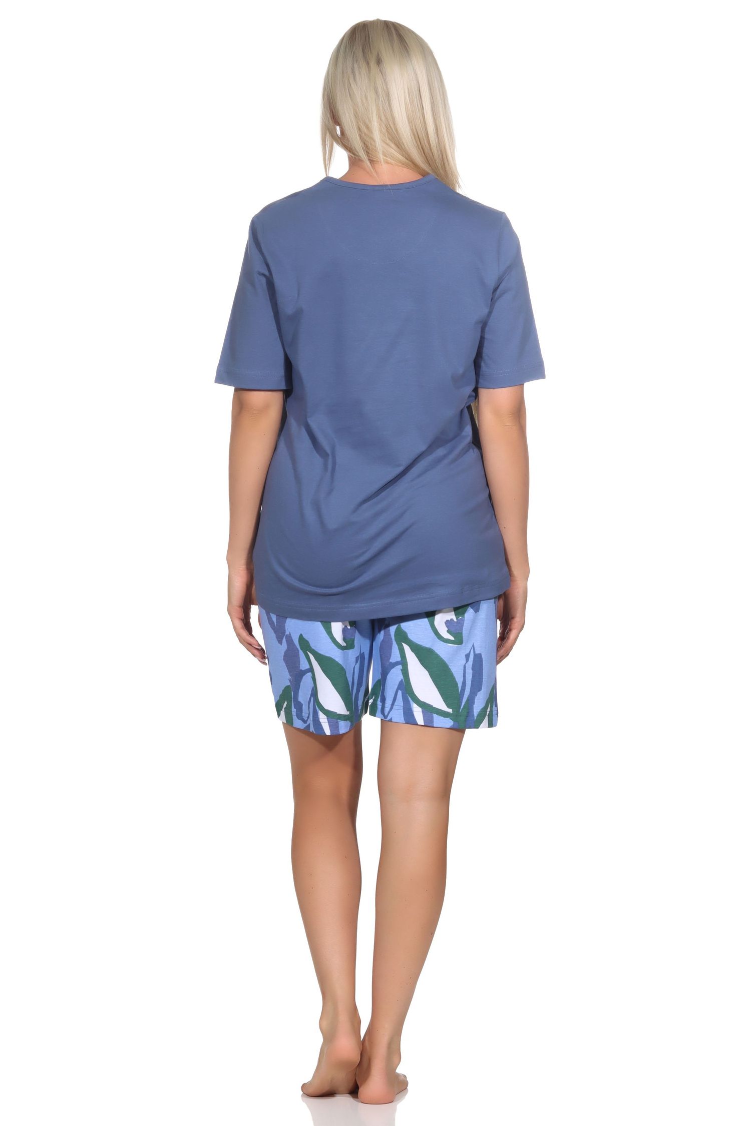 Normann Damen Schlafanzug kurzarm Shorty aus weichem Jersey, Pyjamahose im modernen Print