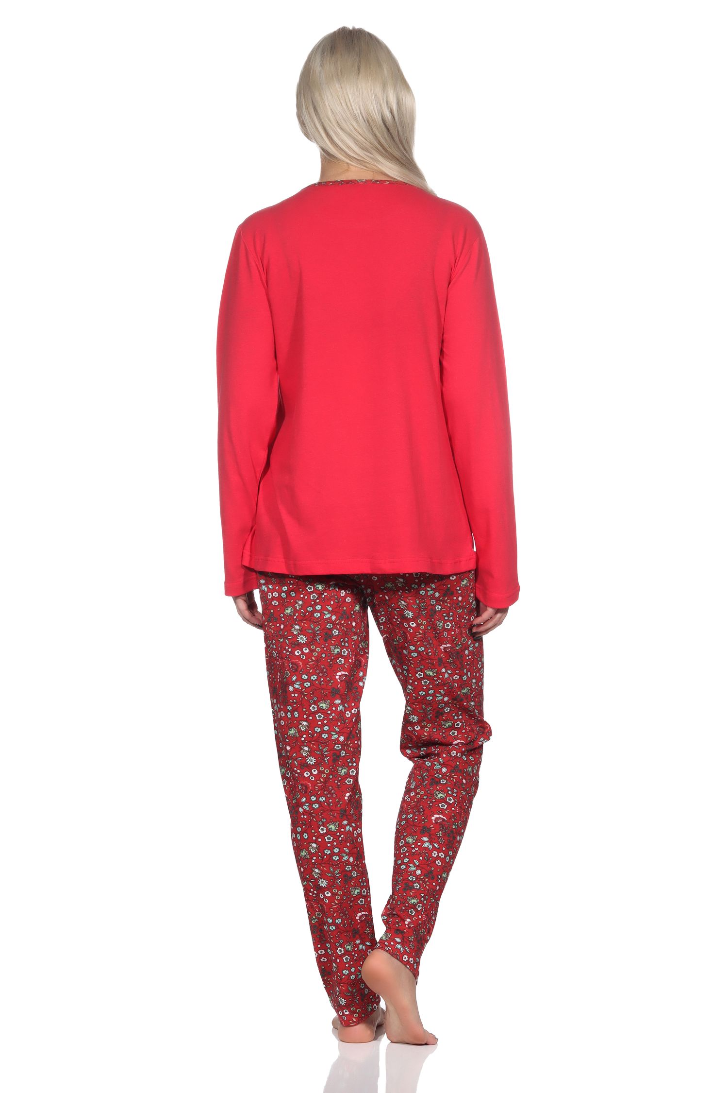 Damen Schlafanzug lang mit Rundhals lässigem Print und floralem Allover-Muster