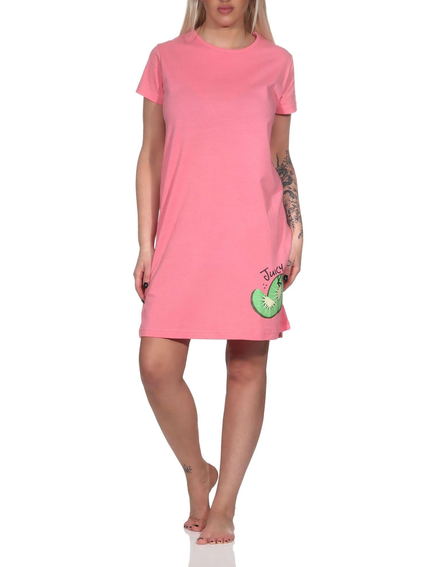 Normann Damen kurzarm Nachthemd Sleepshirt mit Kiwi als Motiv