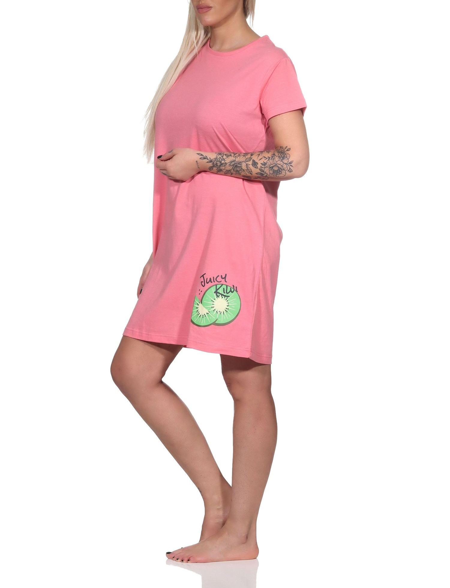 Normann Damen kurzarm Nachthemd Sleepshirt mit Kiwi als Motiv