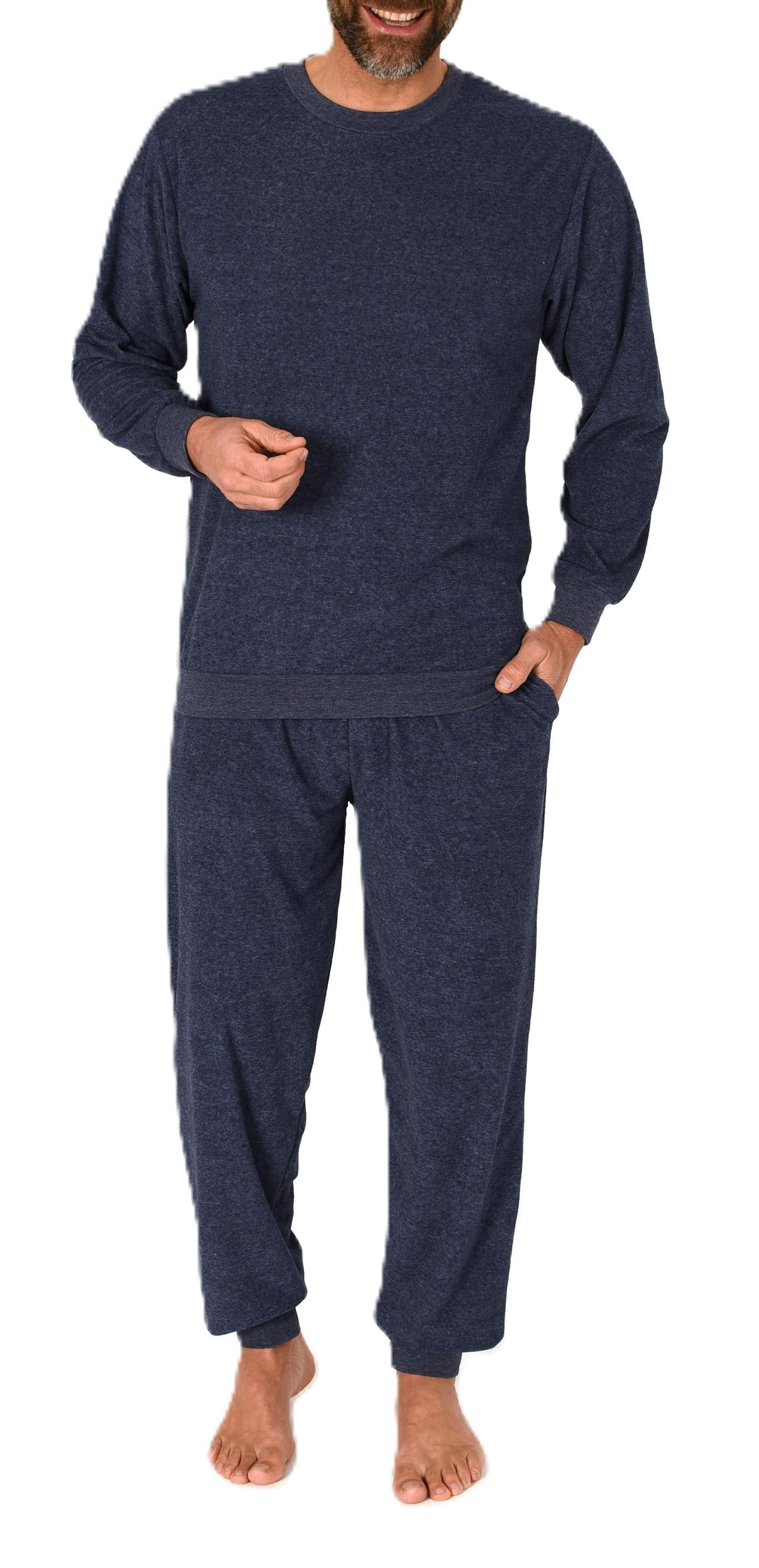Normann Herren Frottee Schlafanzug lang unifarben mit Bündchen – Pyjama auch in Übergrößen