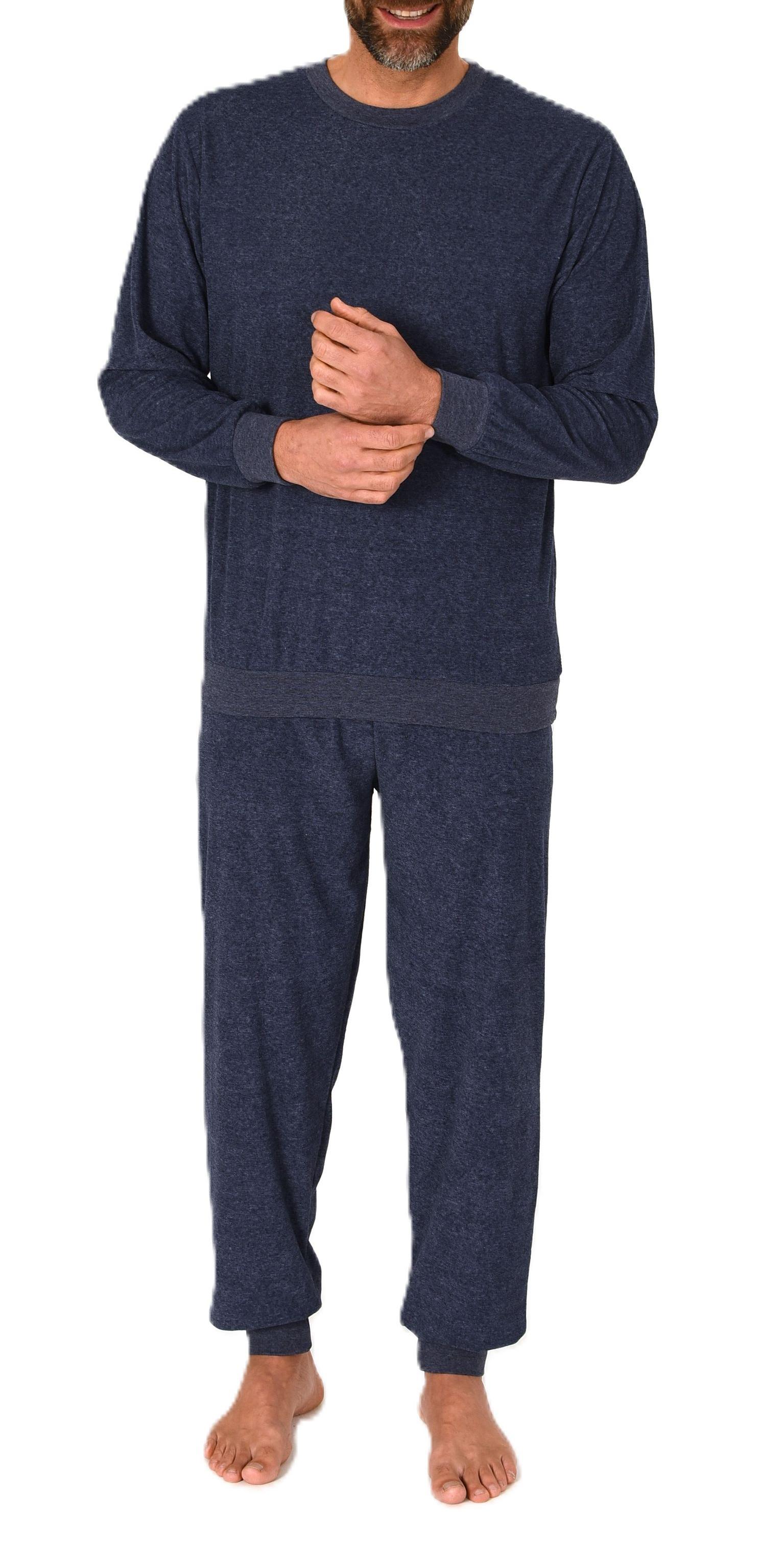 Normann Herren Frottee Schlafanzug lang unifarben mit Bündchen – Pyjama auch in Übergrößen