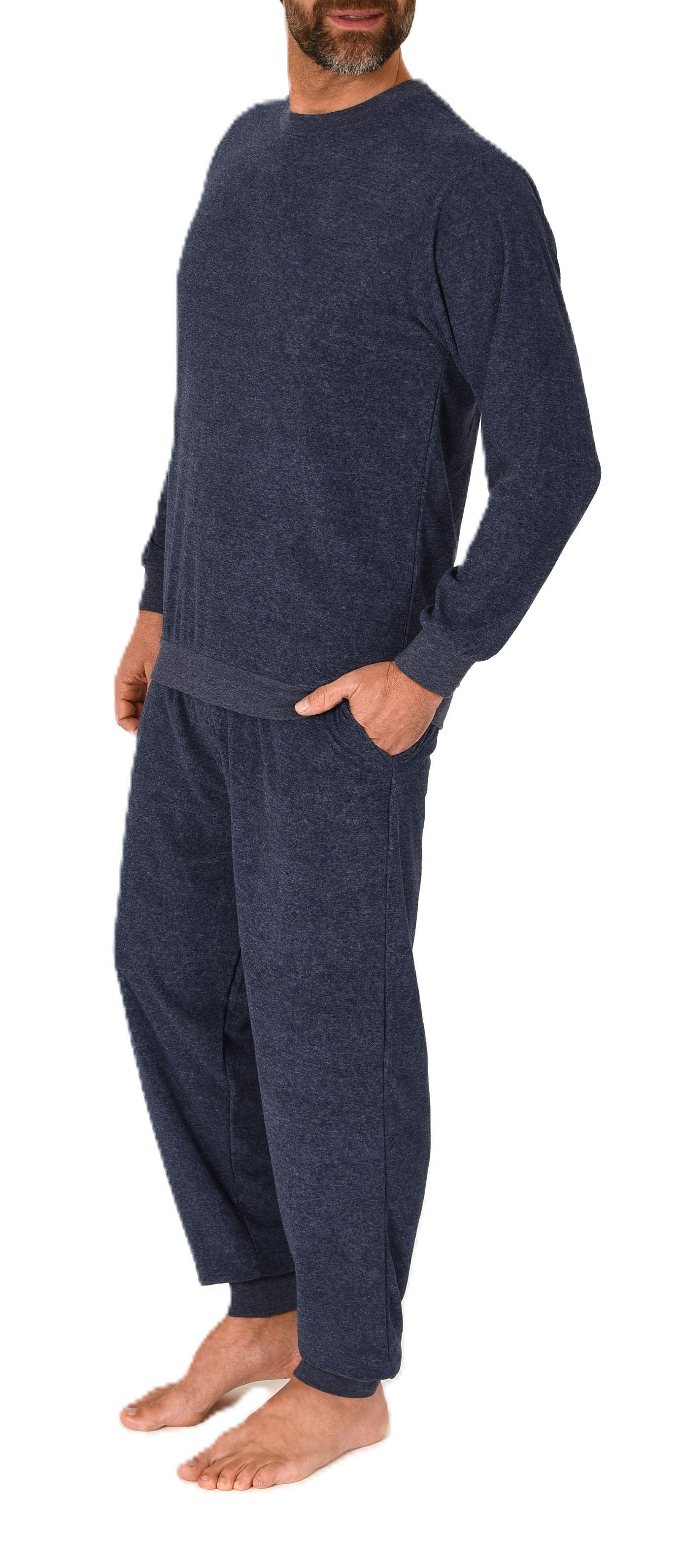 Normann Herren Frottee Schlafanzug lang unifarben mit Bündchen – Pyjama auch in Übergrößen
