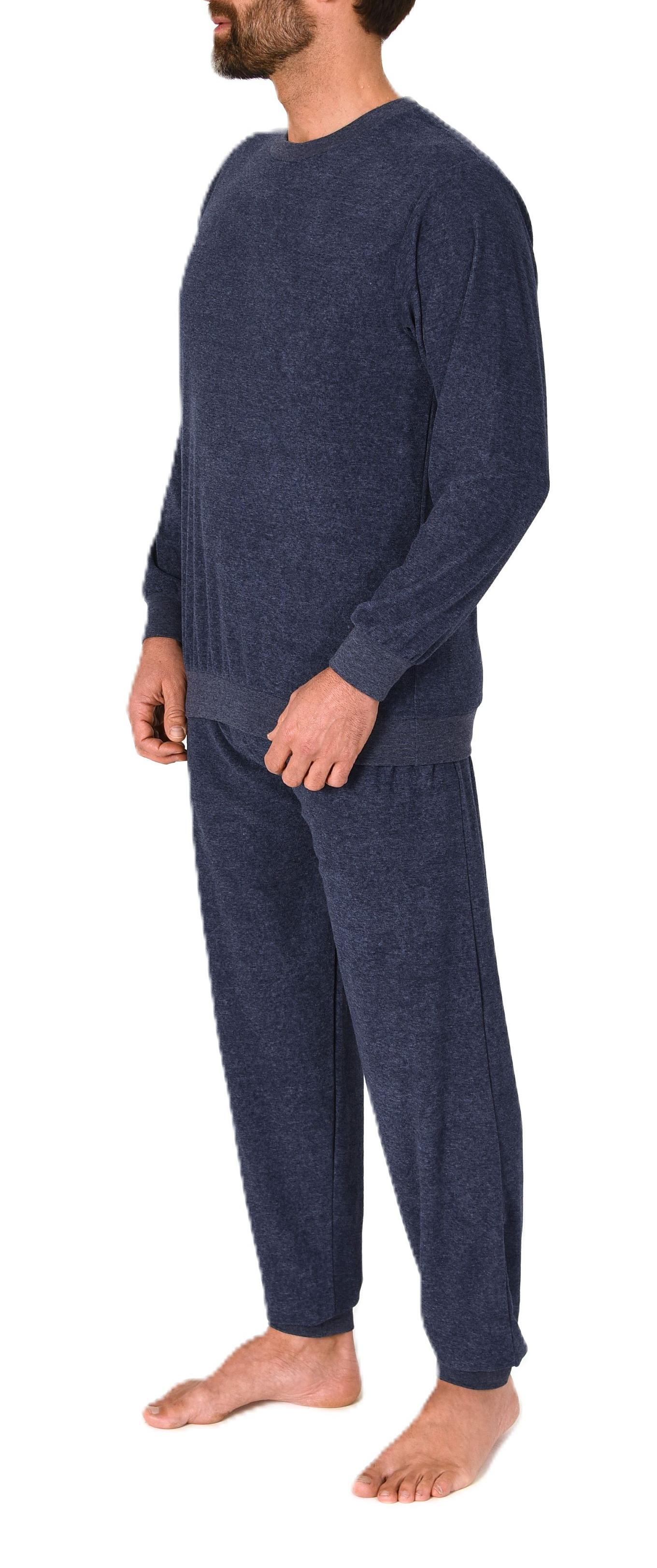 Normann Herren Frottee Schlafanzug lang unifarben mit Bündchen – Pyjama auch in Übergrößen