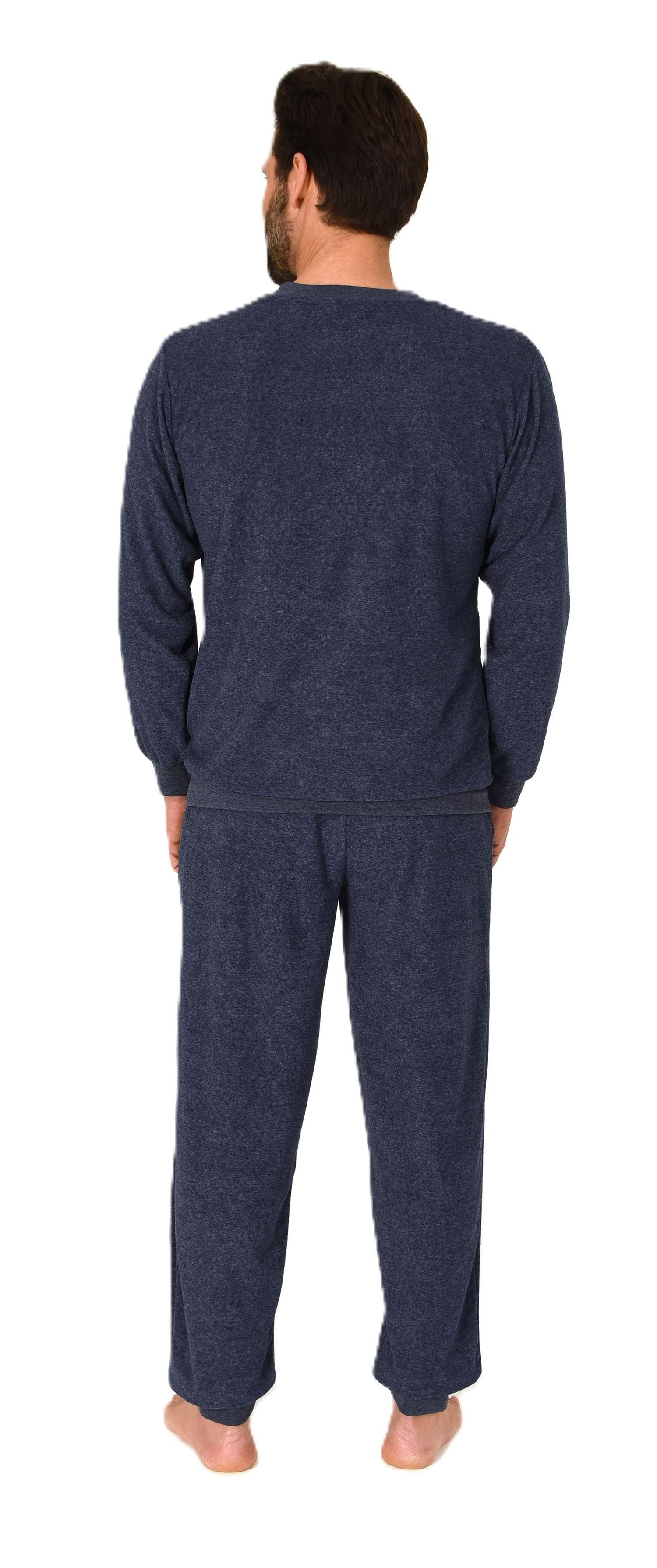 Normann Herren Frottee Schlafanzug lang unifarben mit Bündchen – Pyjama auch in Übergrößen