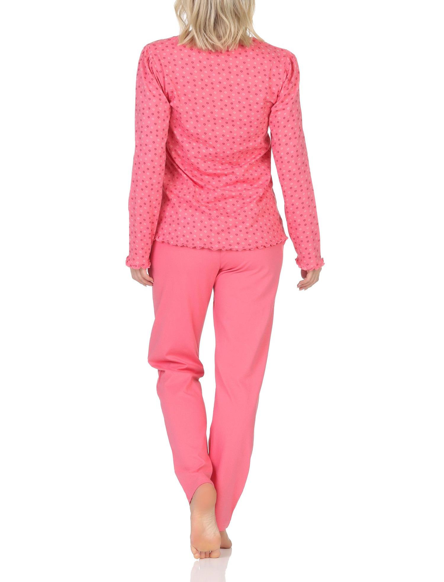 Normann Damen langarm Schlafanzug Pyjama im eleganten Minimal-Print