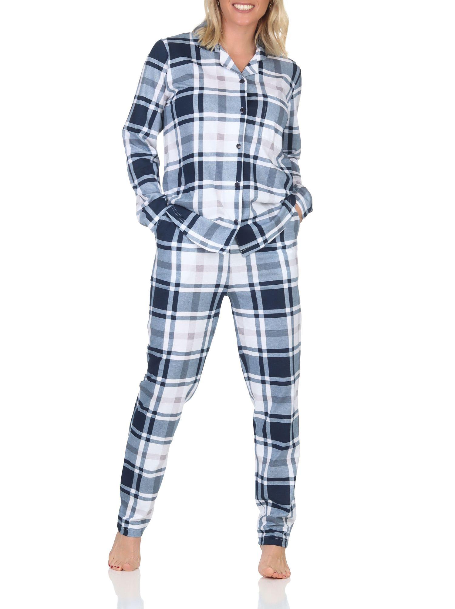Normann Damen Pyjama aus Single Jersey zum durchknöpfen in Karo Optik - auch in Übergröße Normann Damen Pyjama aus Single Jersey zum durchknöpfen in Karo Optik - auch in Übergröße