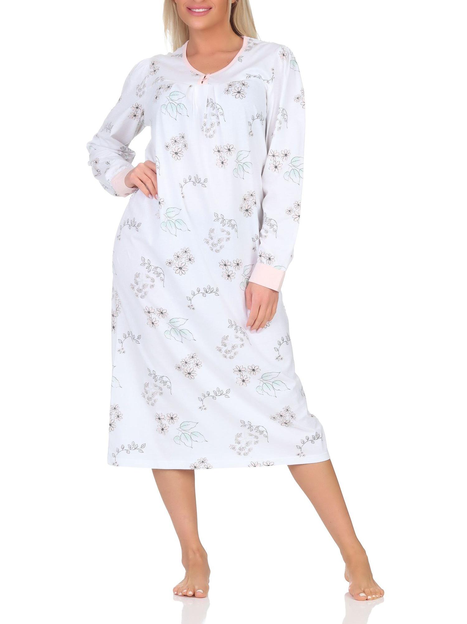 Normann Damen langarm Nachthemd im klassischen fraulichen Design mit Knopfleiste am Hals Normann Damen langarm Nachthemd im klassischen fraulichen Design mit Knopfleiste am Hals