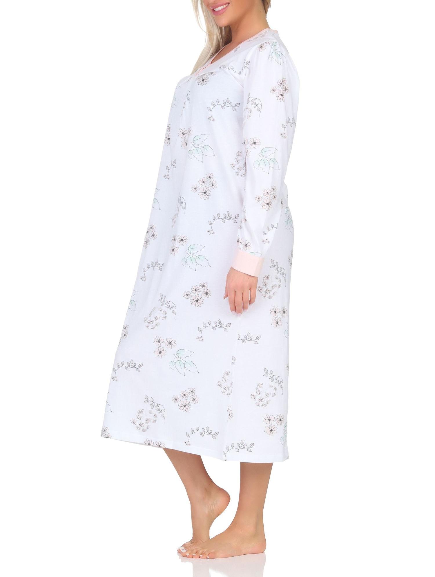 Normann Damen langarm Nachthemd im klassischen fraulichen Design mit Knopfleiste am Hals