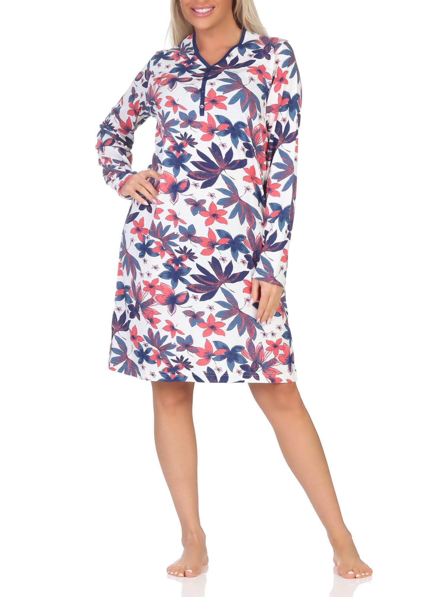 Normann Damen Nachthemd langarm Sleepshirt in floralem Design - auch in Übergrössen Normann Damen Nachthemd langarm Sleepshirt in floralem Design - auch in Übergrössen
