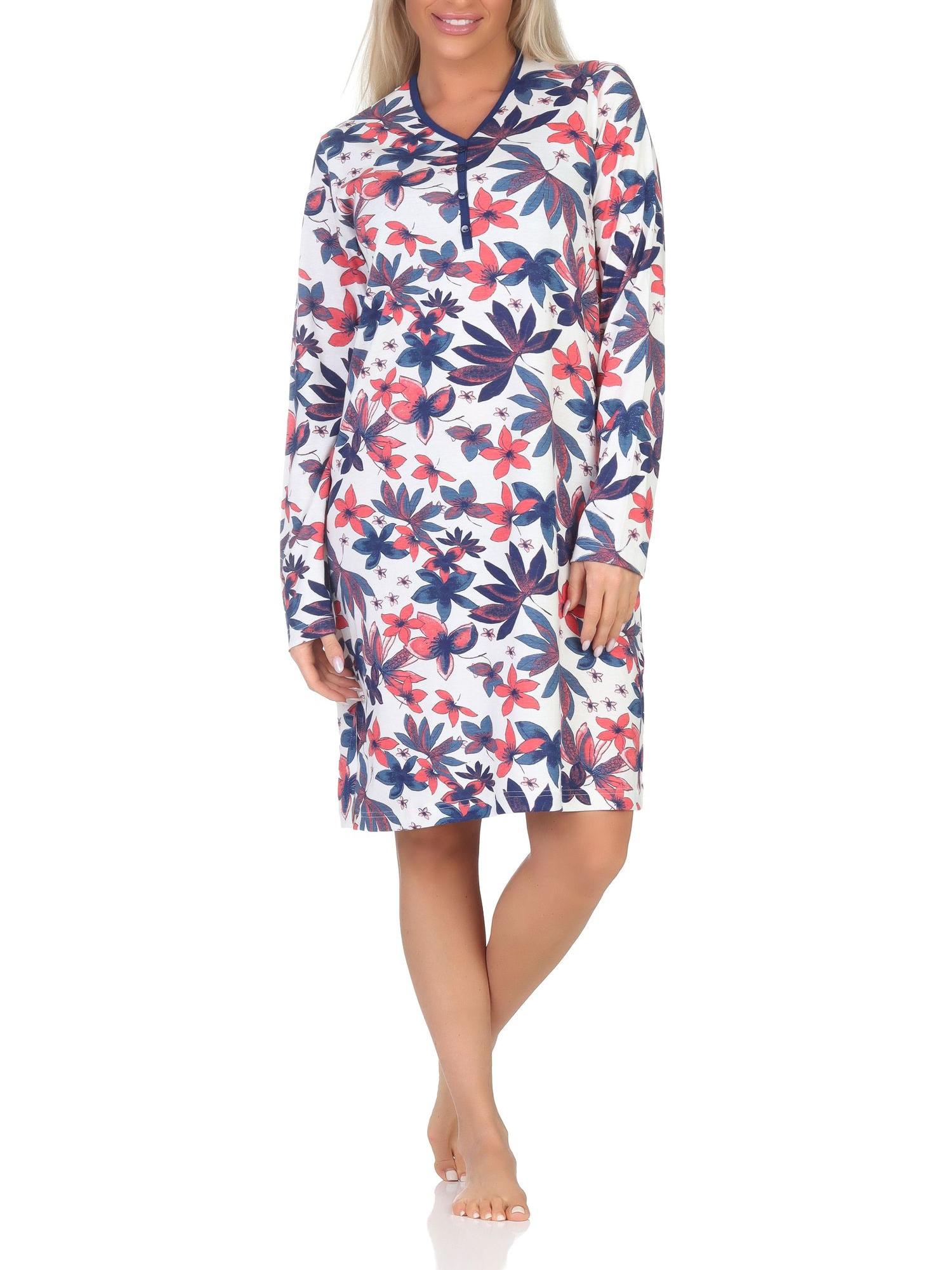 Normann Damen Nachthemd langarm Sleepshirt in floralem Design - auch in Übergrössen Normann Damen Nachthemd langarm Sleepshirt in floralem Design - auch in Übergrössen