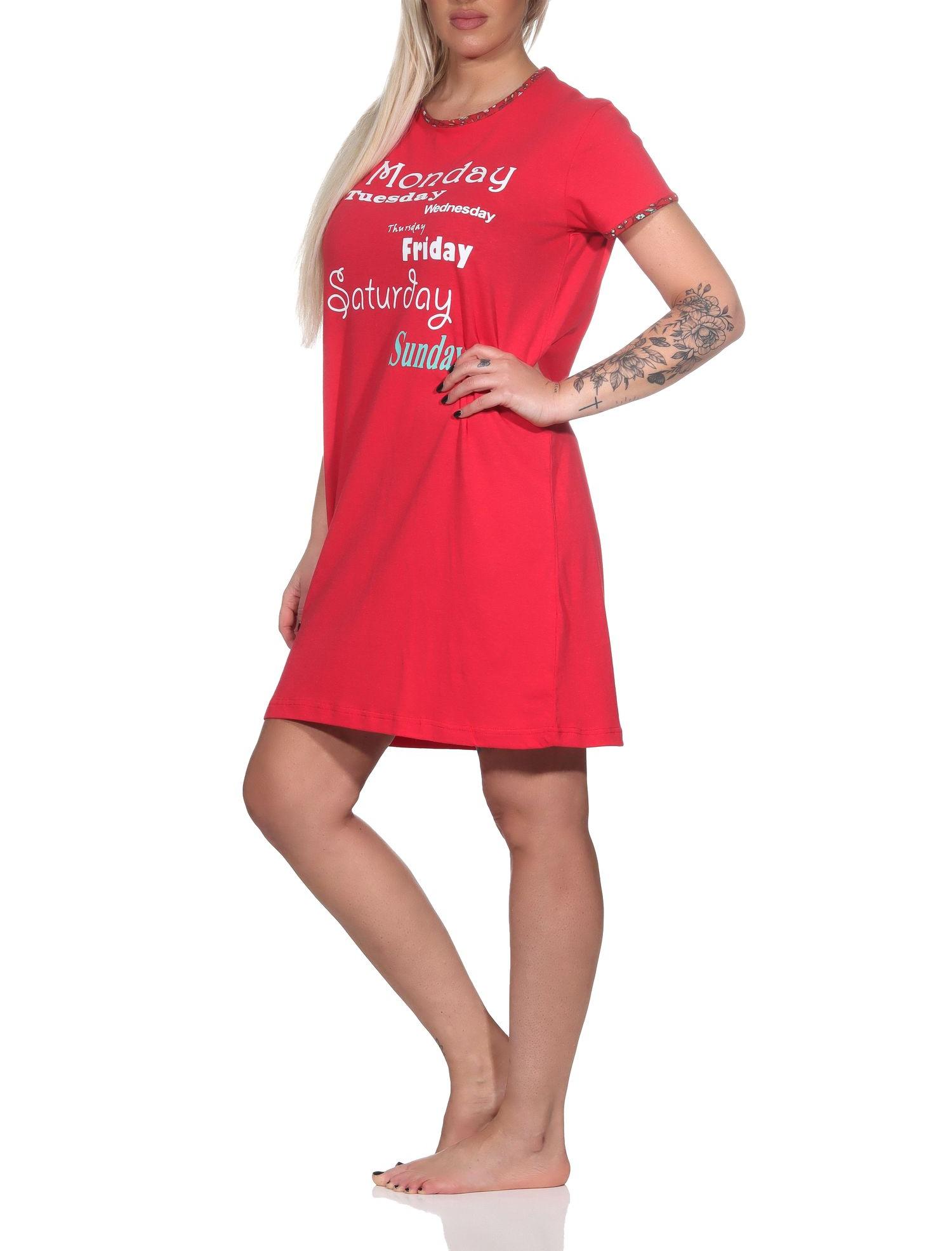 Damen Nachthemd kurzarm mit Rundhals und verspieltem Front-Print Damen Nachthemd kurzarm mit Rundhals und verspieltem Front-Print