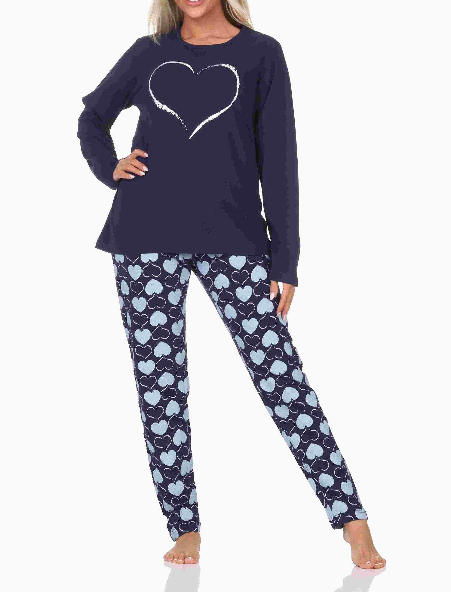 Normann Damen Schlafanzug langarm Pyjama in Herz Tupfen Punkte Optik Normann Damen Schlafanzug langarm Pyjama in Herz Tupfen Punkte Optik
