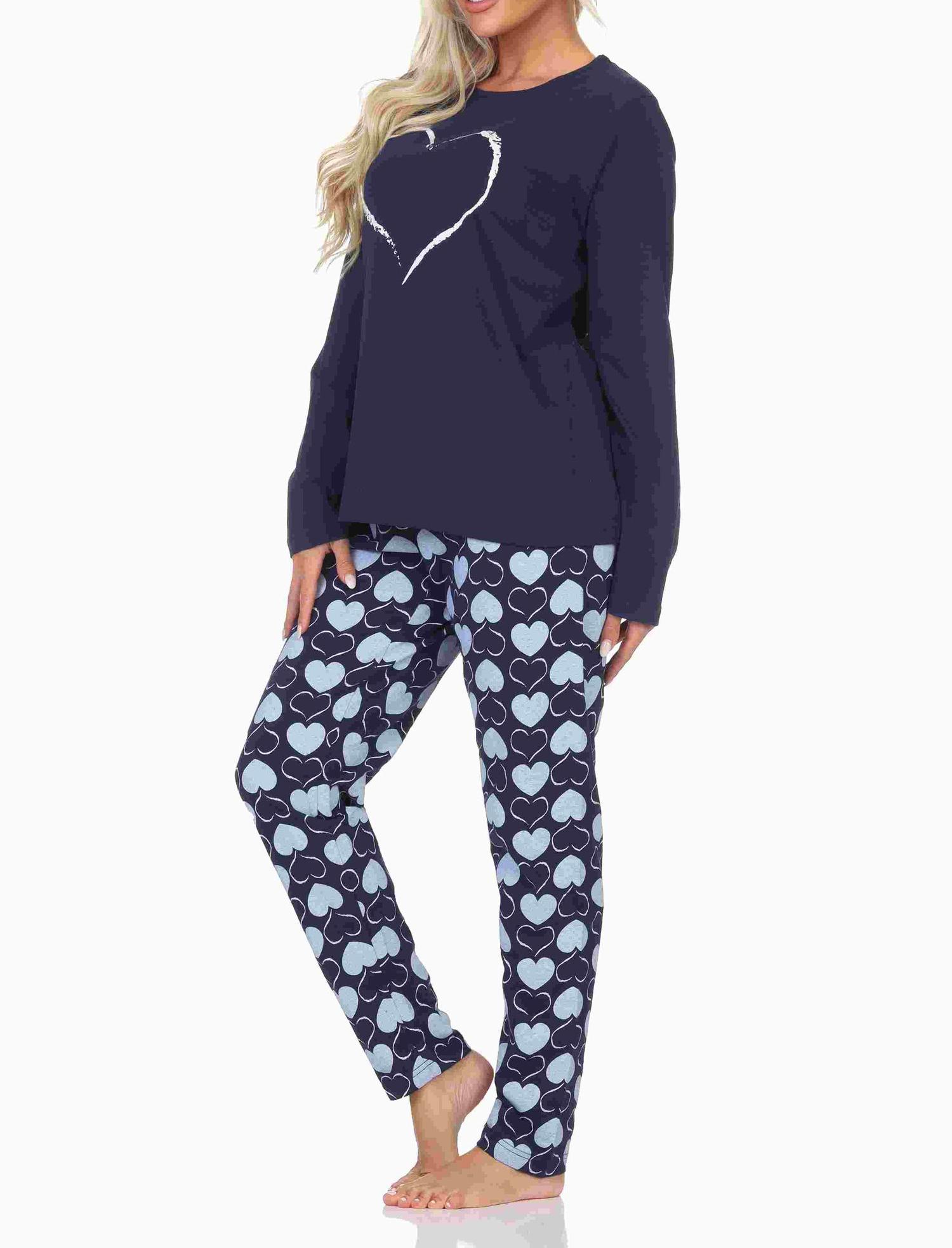 Normann Damen Schlafanzug langarm Pyjama in Herz Tupfen Punkte Optik Normann Damen Schlafanzug langarm Pyjama in Herz Tupfen Punkte Optik