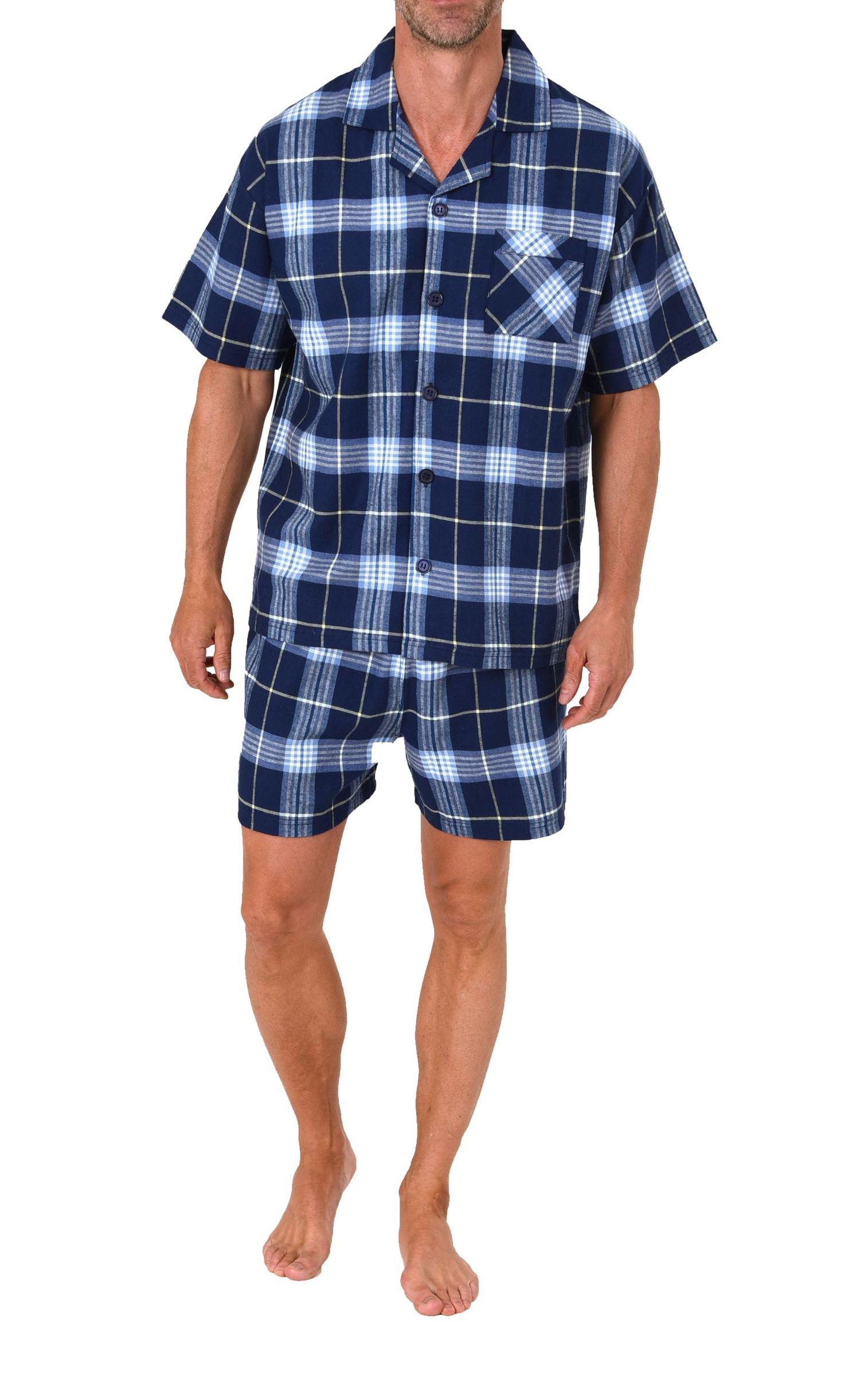 Normann Herren Flanell kurzarm Schlafanzug Shorty Pyjama – auch in Übergröße