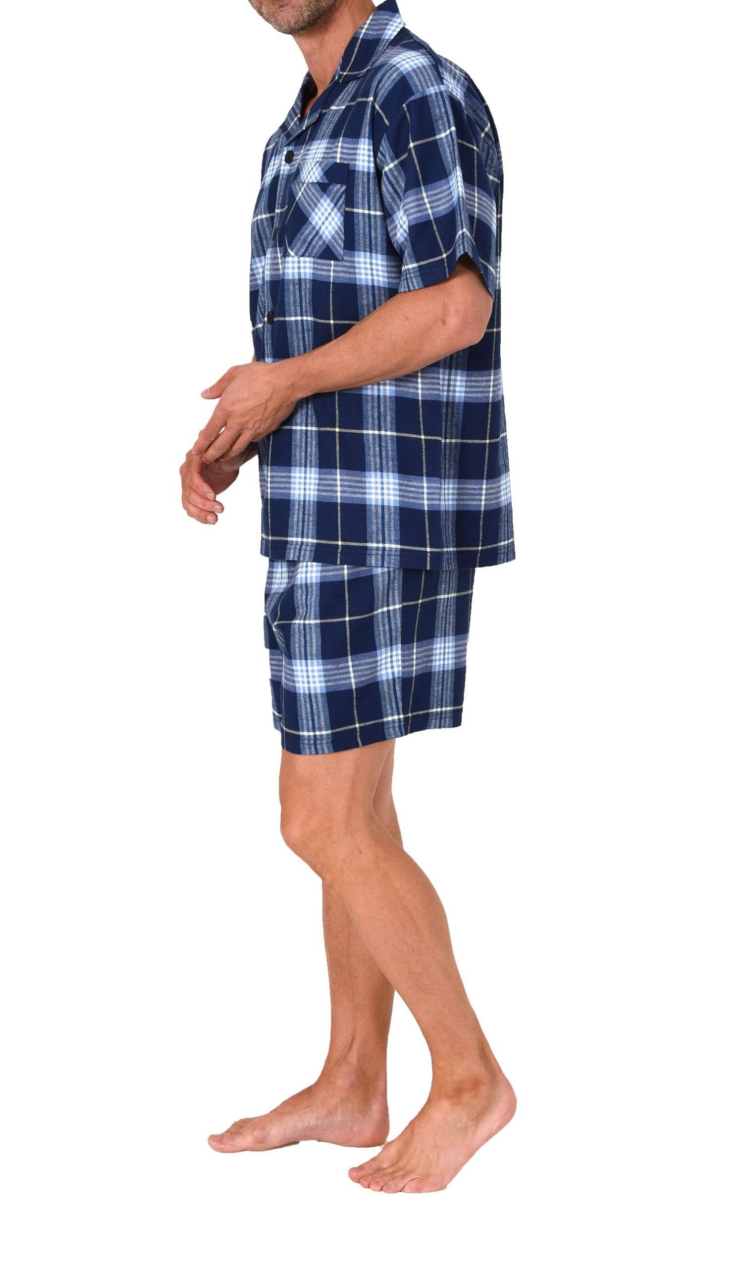 Normann Herren Flanell kurzarm Schlafanzug Shorty Pyjama – auch in Übergröße