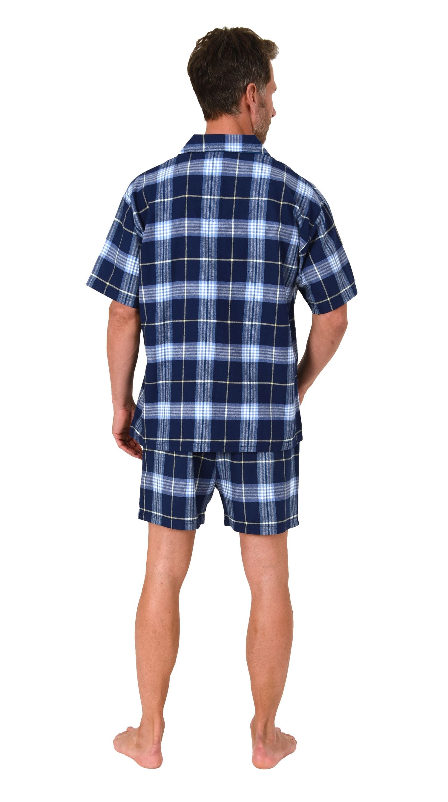Normann Herren Flanell kurzarm Schlafanzug Shorty Pyjama – auch in Übergröße