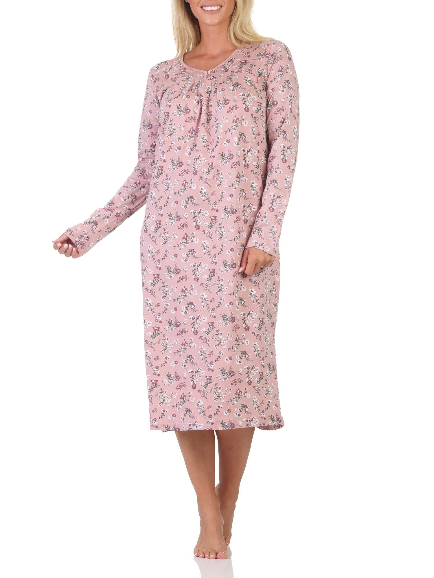 Elegantes frauliches Damen Nachthemd langarm in floralem Design von Normann Elegantes frauliches Damen Nachthemd langarm in floralem Design von Normann