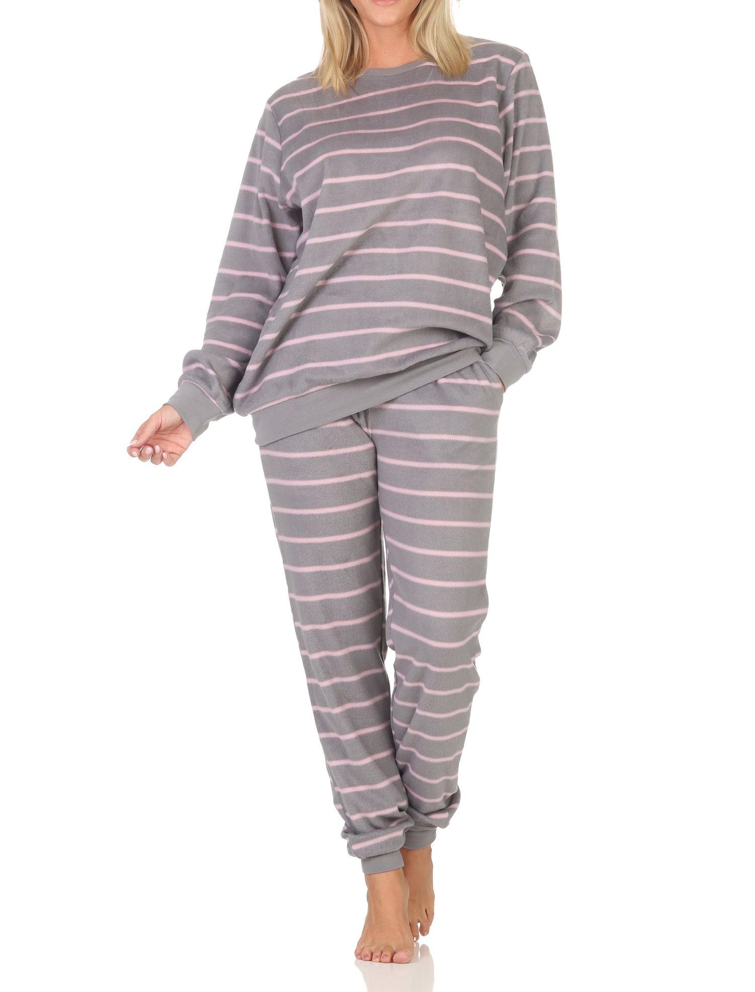 Normann Damen langarm Fleece Schlafanzug mit Bündchen in chilliger Optik Normann Damen langarm Fleece Schlafanzug mit Bündchen in chilliger Optik