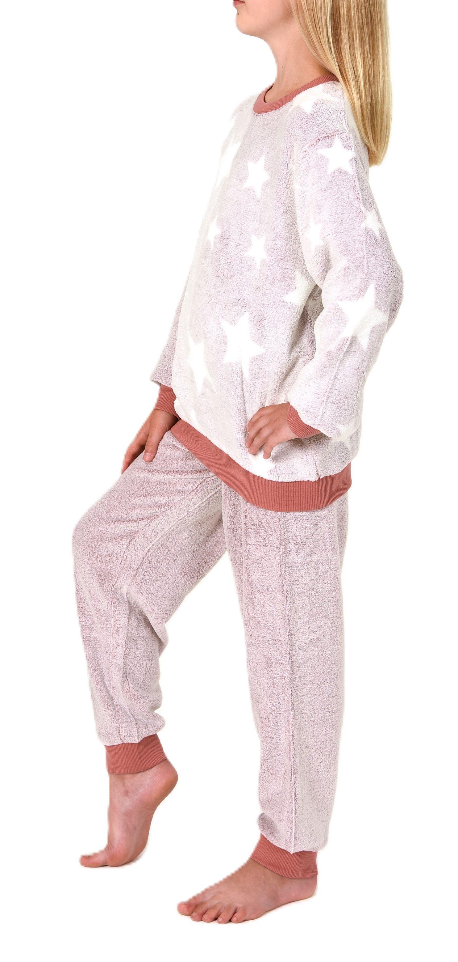 Kuschelig warmer Mädchen Schlafanzug Pyjama aus Coralfleece in Tupfen Optik
